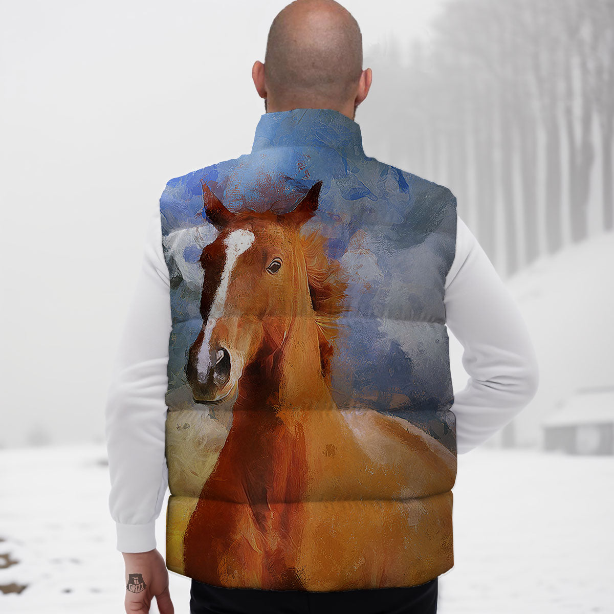 Painting Running Horses Print Down Vest