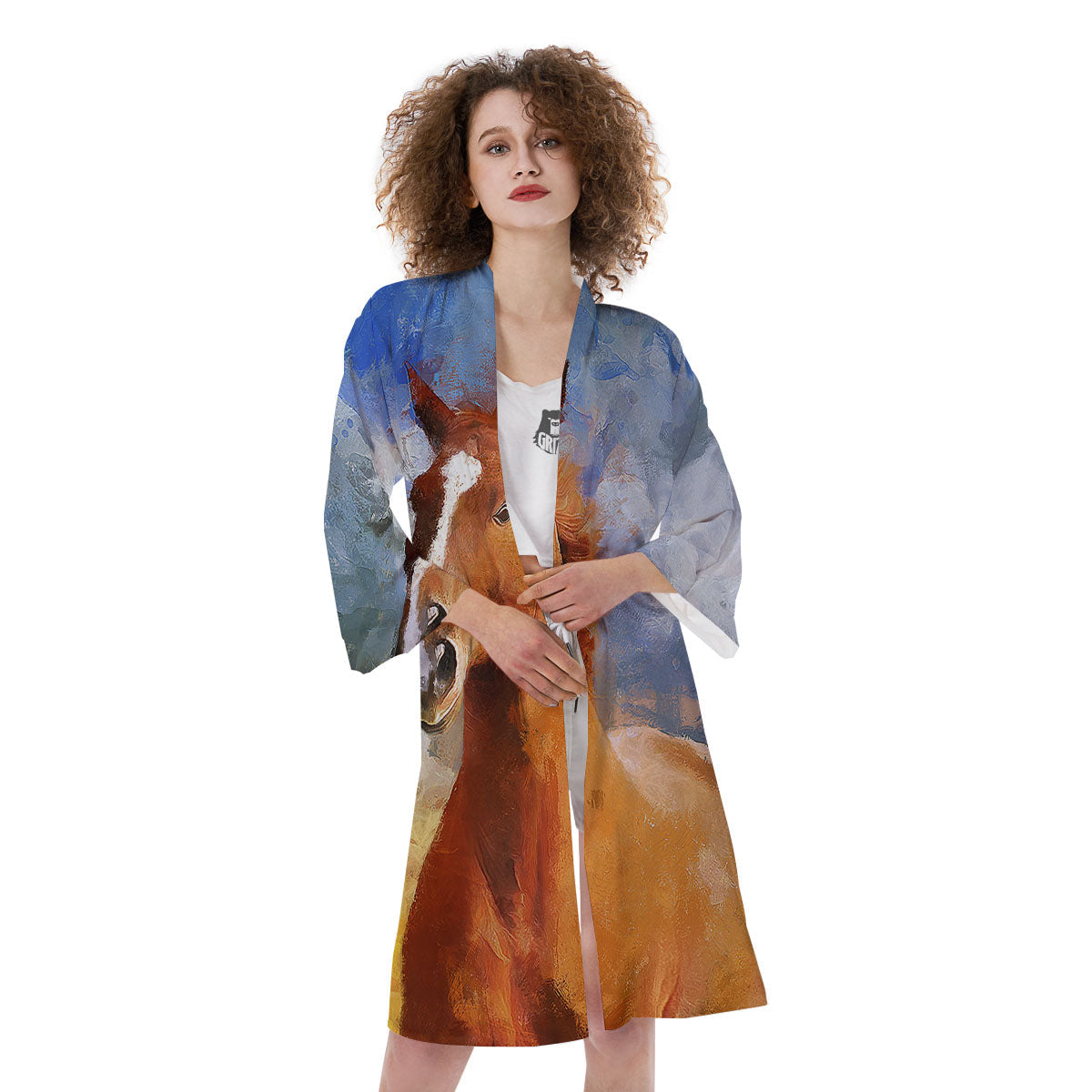 Painting Running Horses Print Kimono-grizzshop