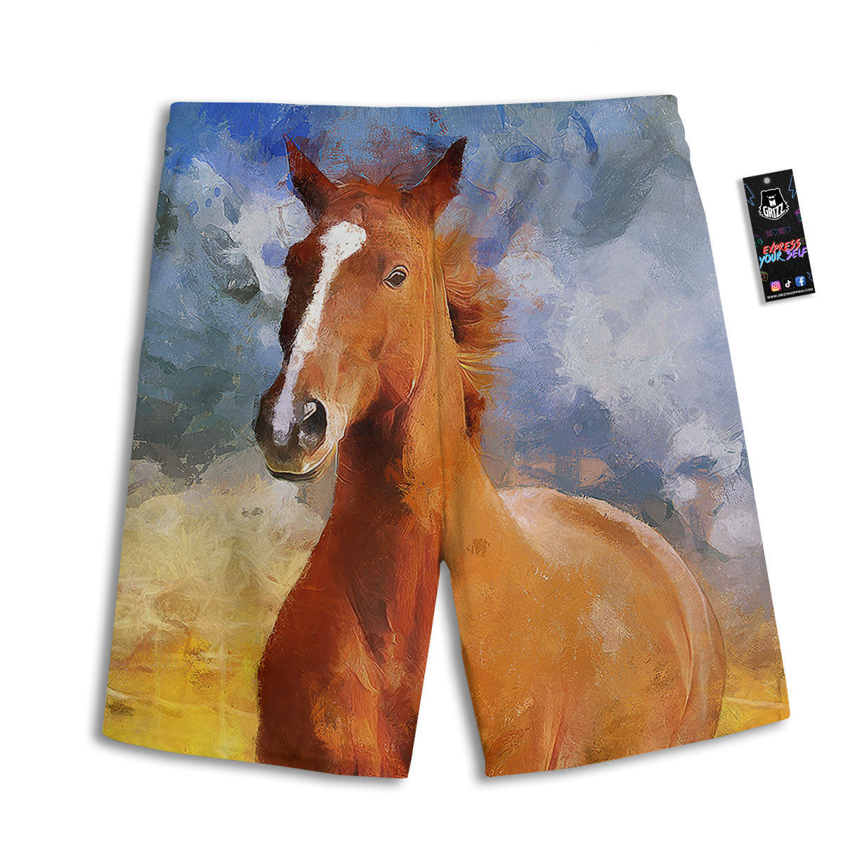 Painting Running Horses Print Men's Athletic Shorts