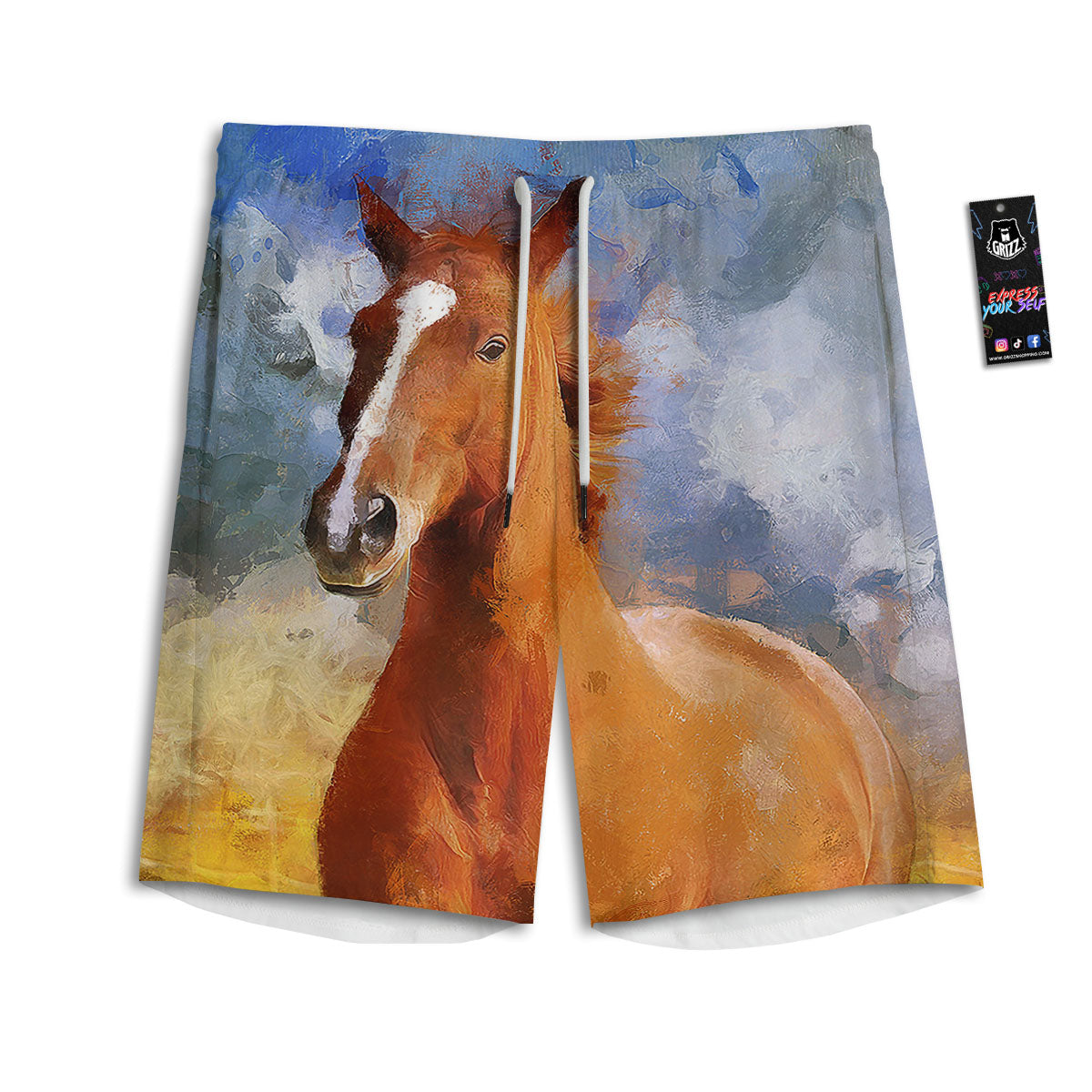 Painting Running Horses Print Men's Athletic Shorts