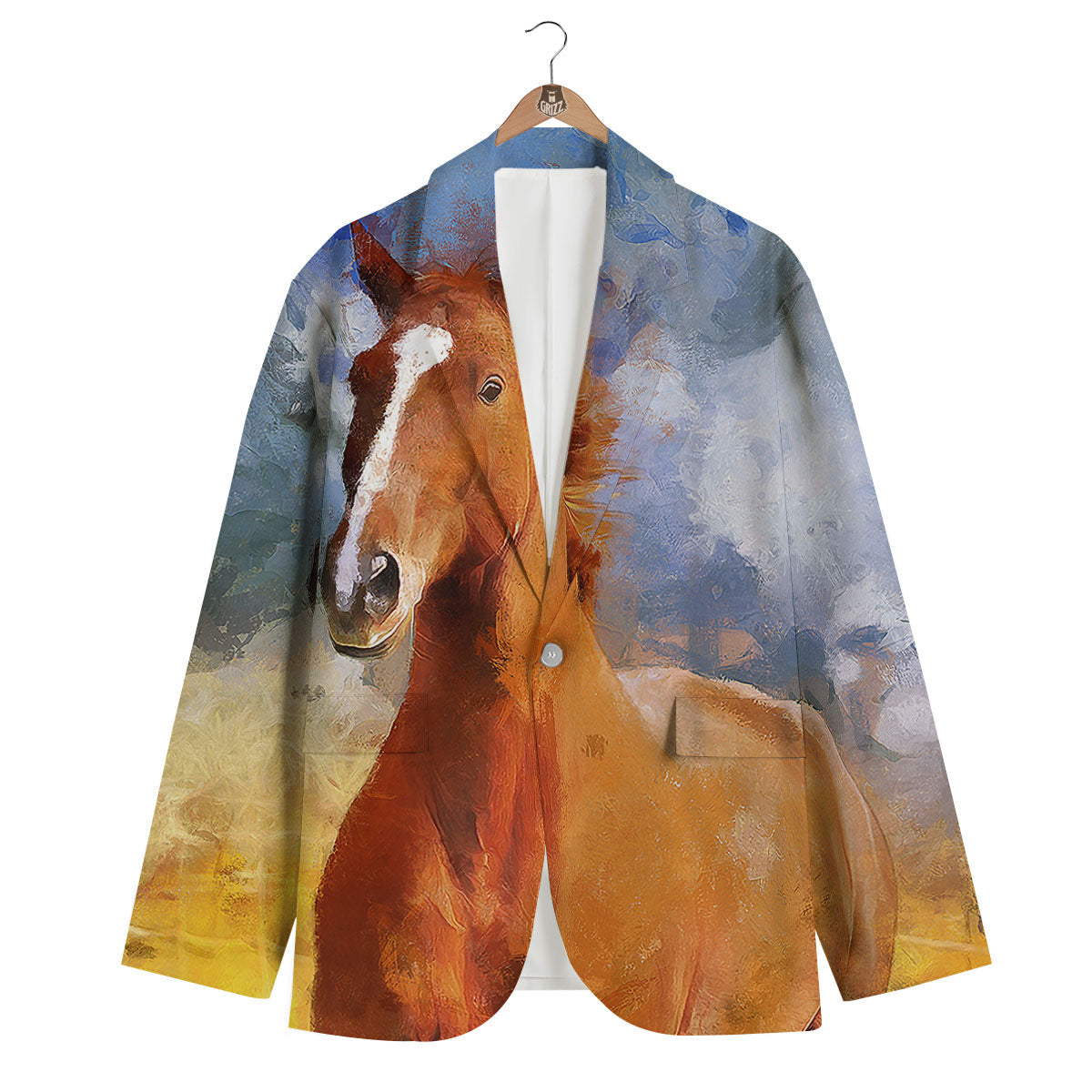 Painting Running Horses Print Men's Blazer-grizzshop