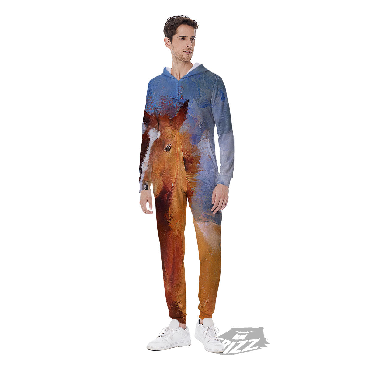 Painting Running Horses Print Men's Jumpsuit-grizzshop