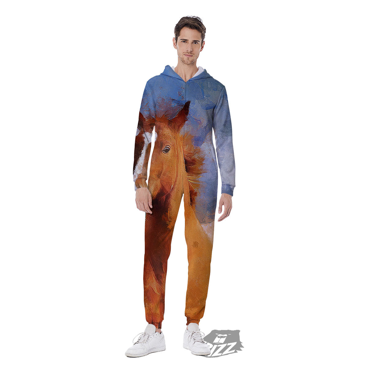 Painting Running Horses Print Men's Jumpsuit-grizzshop