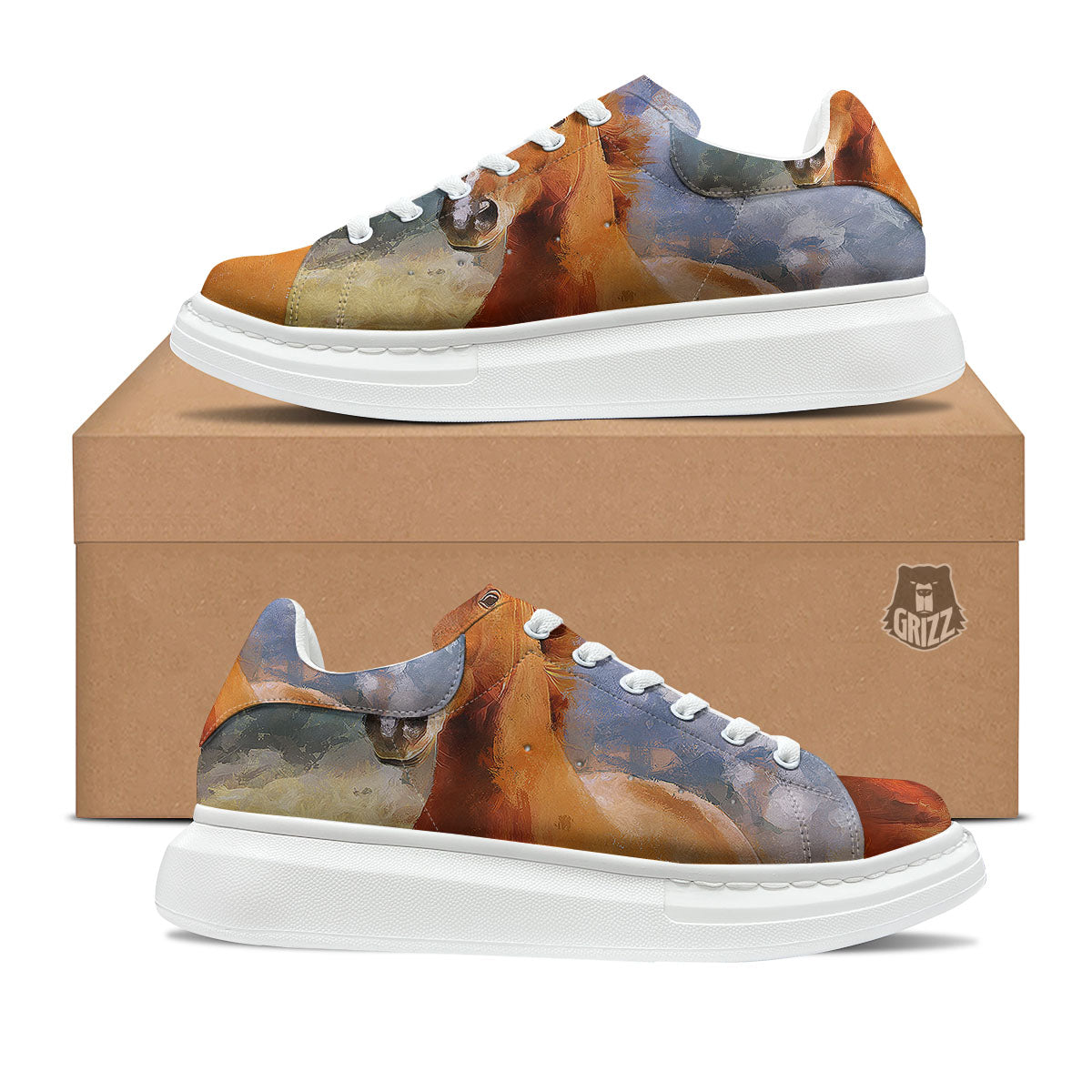 Painting Running Horses Print Platform Shoes-grizzshop