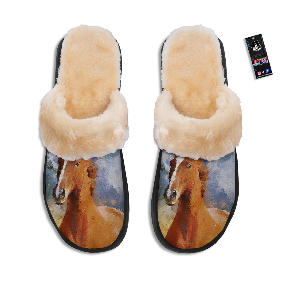 Painting Running Horses Print Slippers-grizzshop