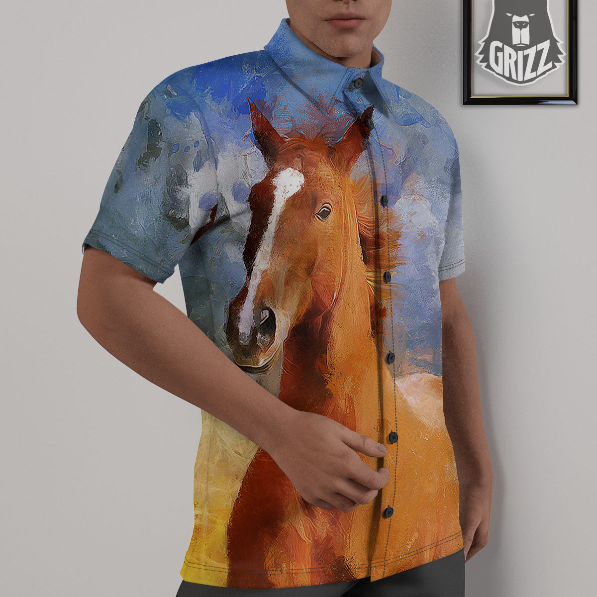 Painting Running Horses Print Untucked Shirts-grizzshop