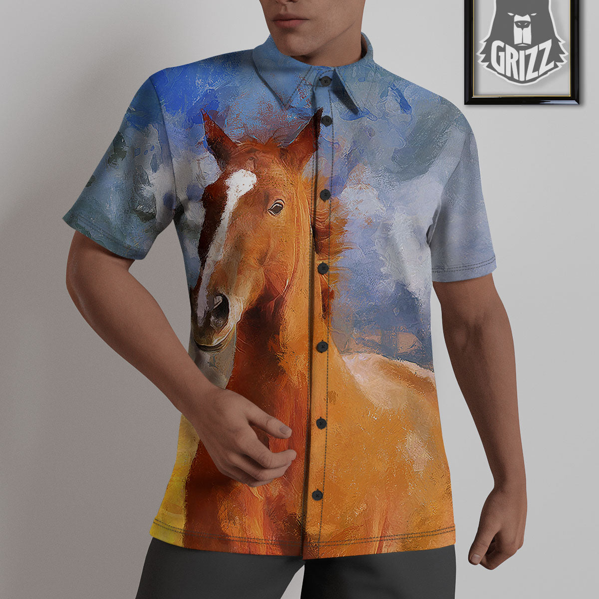 Painting Running Horses Print Untucked Shirts-grizzshop