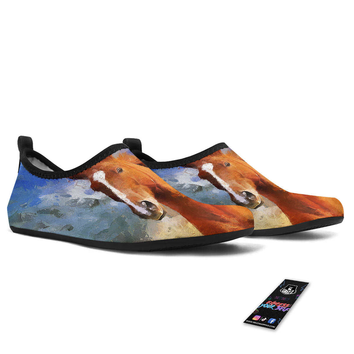 Painting Running Horses Print Water Shoes-grizzshop