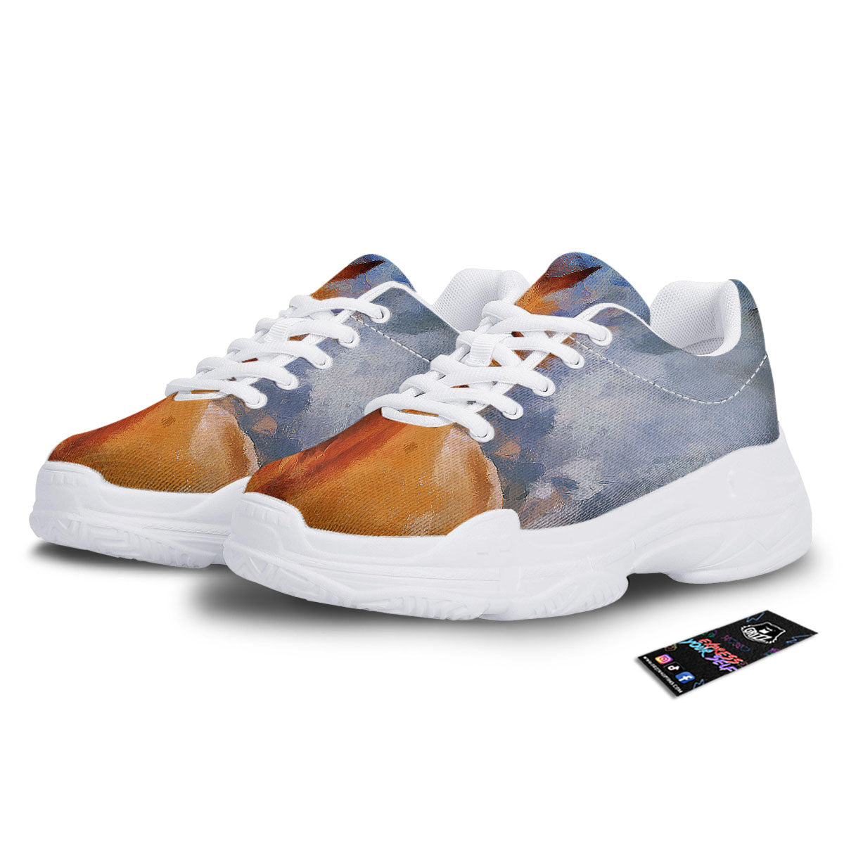 Painting Running Horses Print White Chunky Shoes-grizzshop