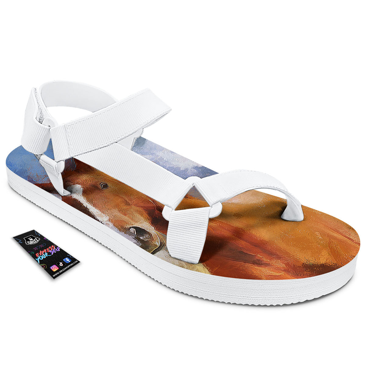 Painting Running Horses Print White Open Toe Sandals-grizzshop