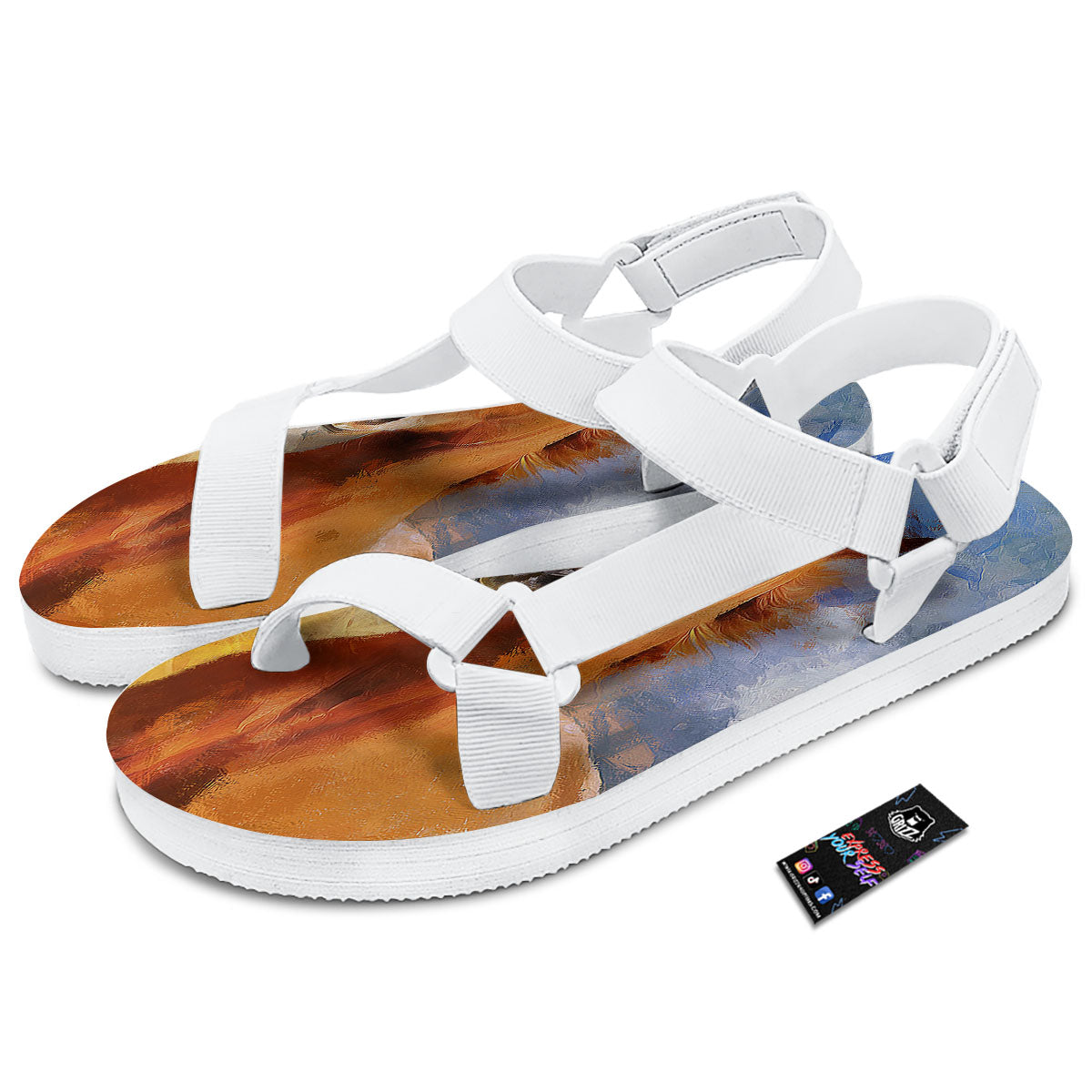 Painting Running Horses Print White Open Toe Sandals-grizzshop