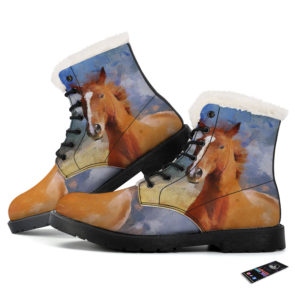 Painting Running Horses Print Winter Boots-grizzshop