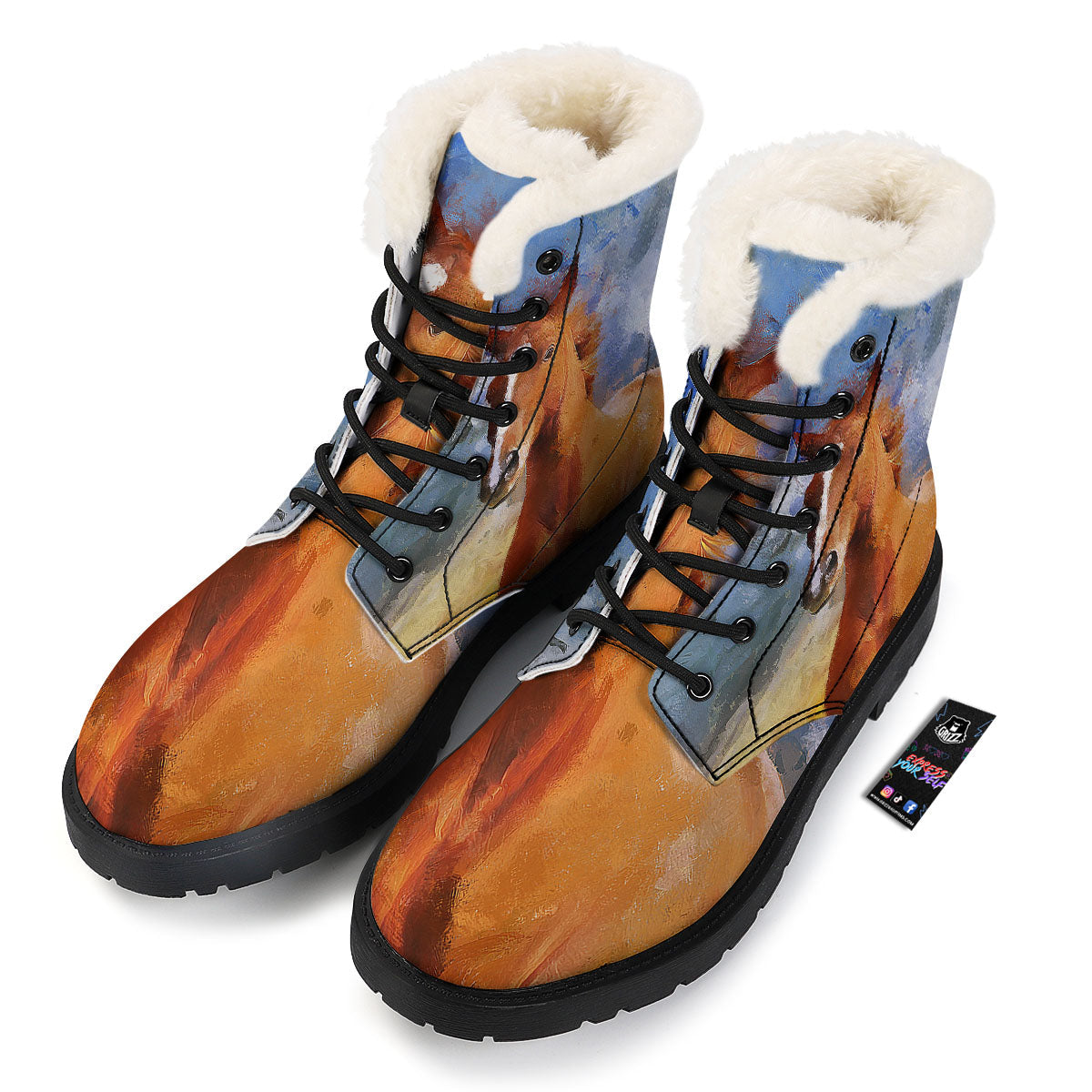 Painting Running Horses Print Winter Boots-grizzshop