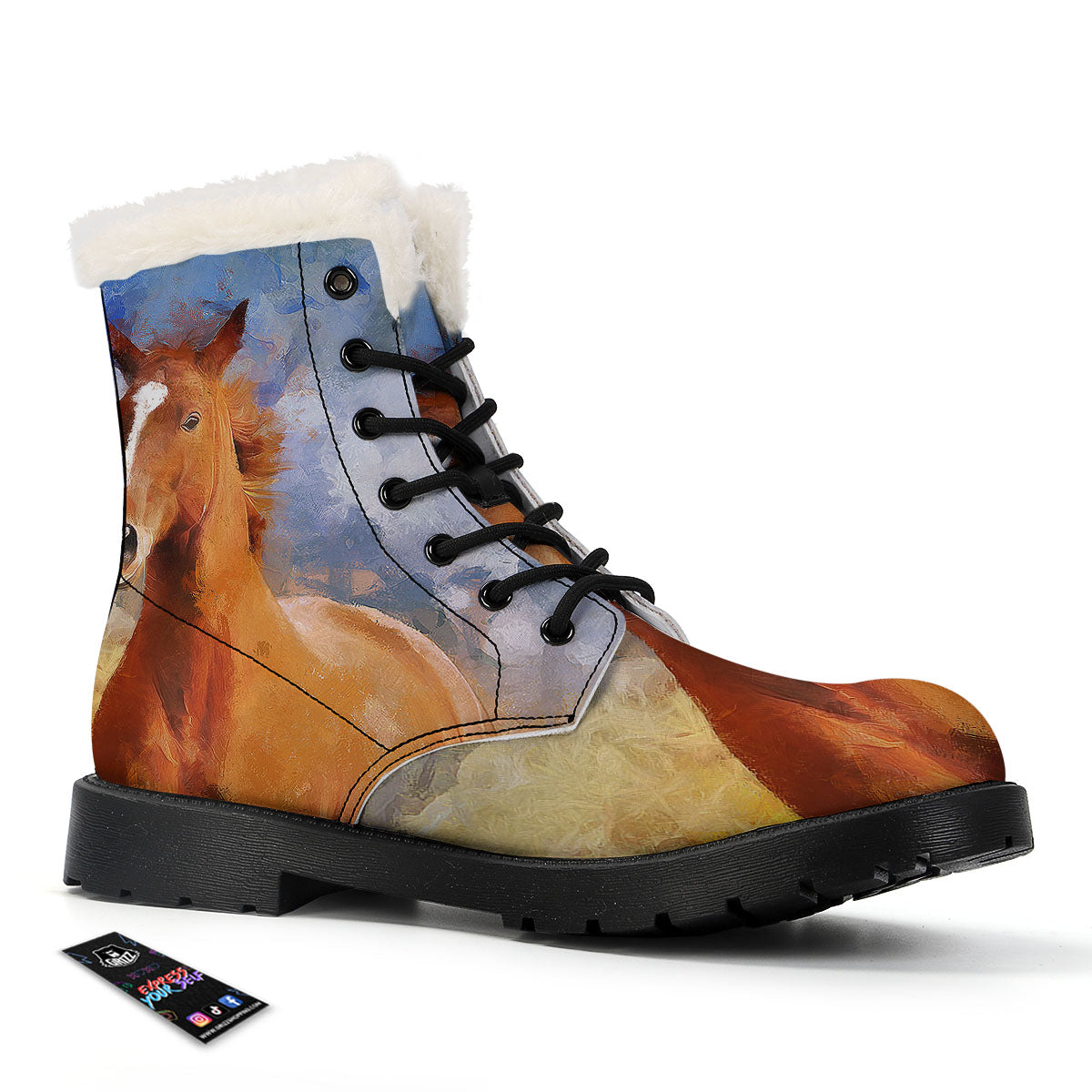Painting Running Horses Print Winter Boots-grizzshop