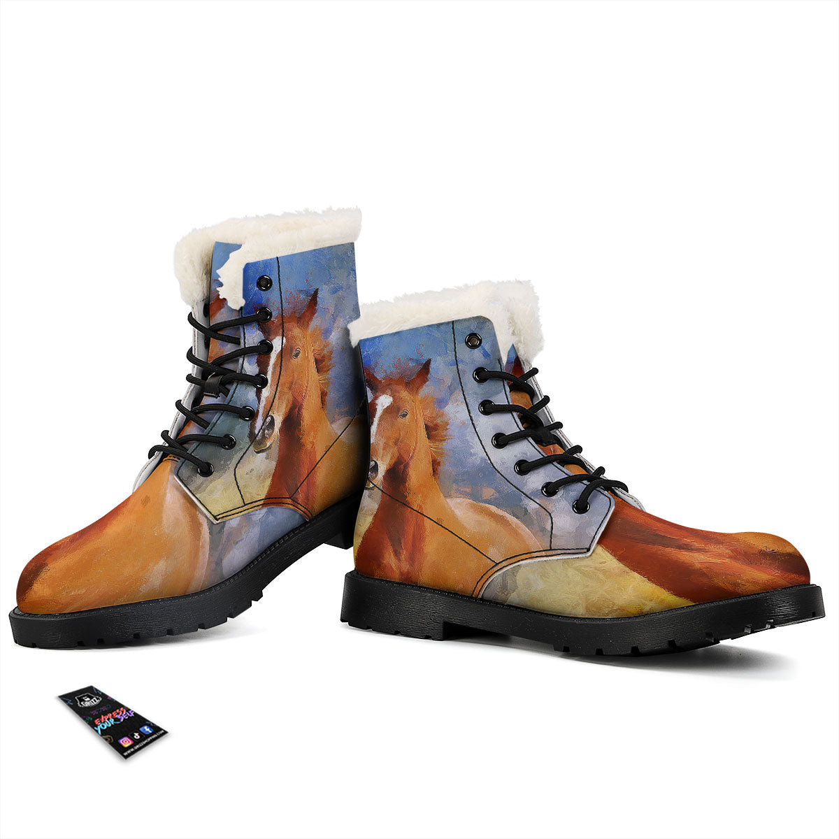 Painting Running Horses Print Winter Boots-grizzshop