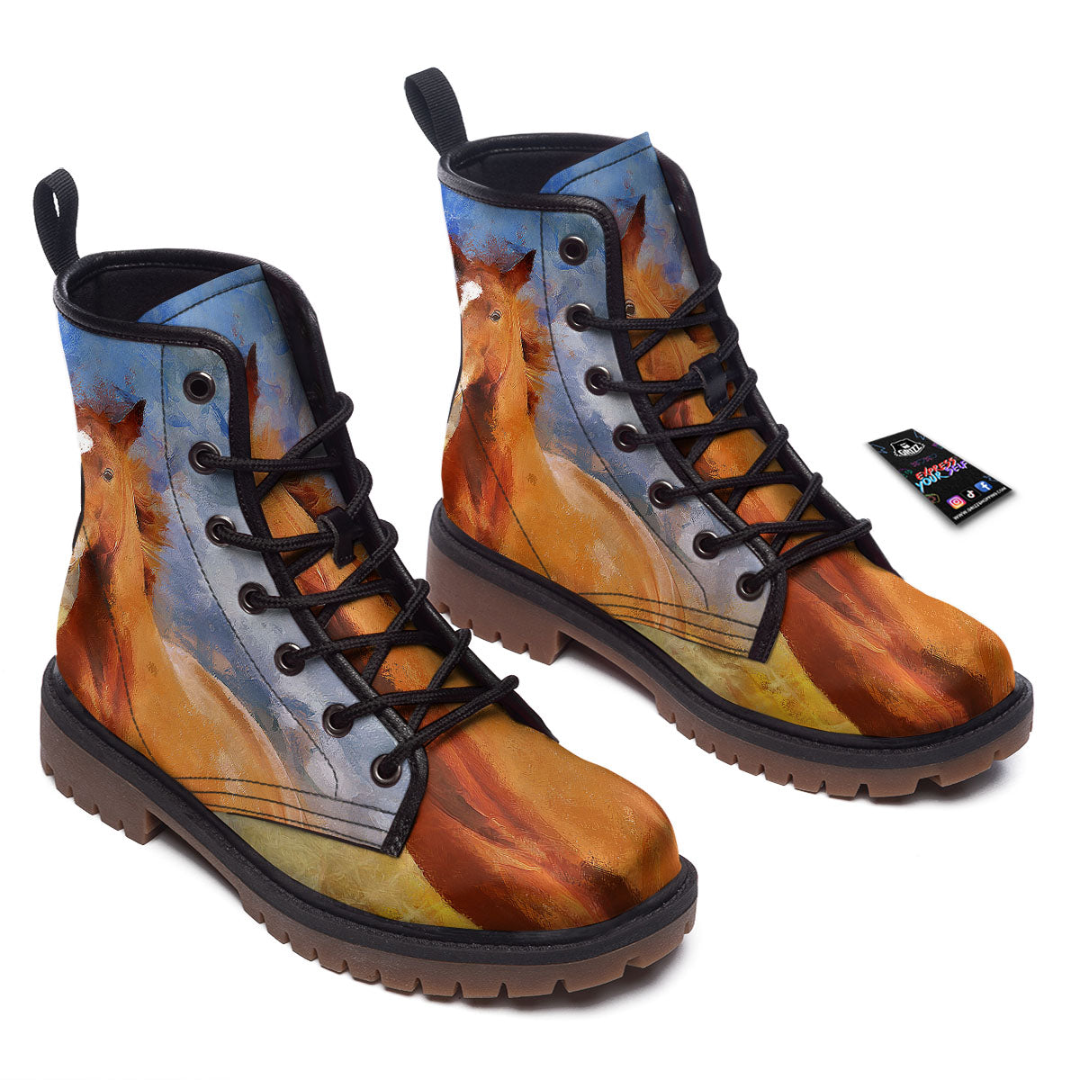 Painting Running Horses Print Work Boots-grizzshop