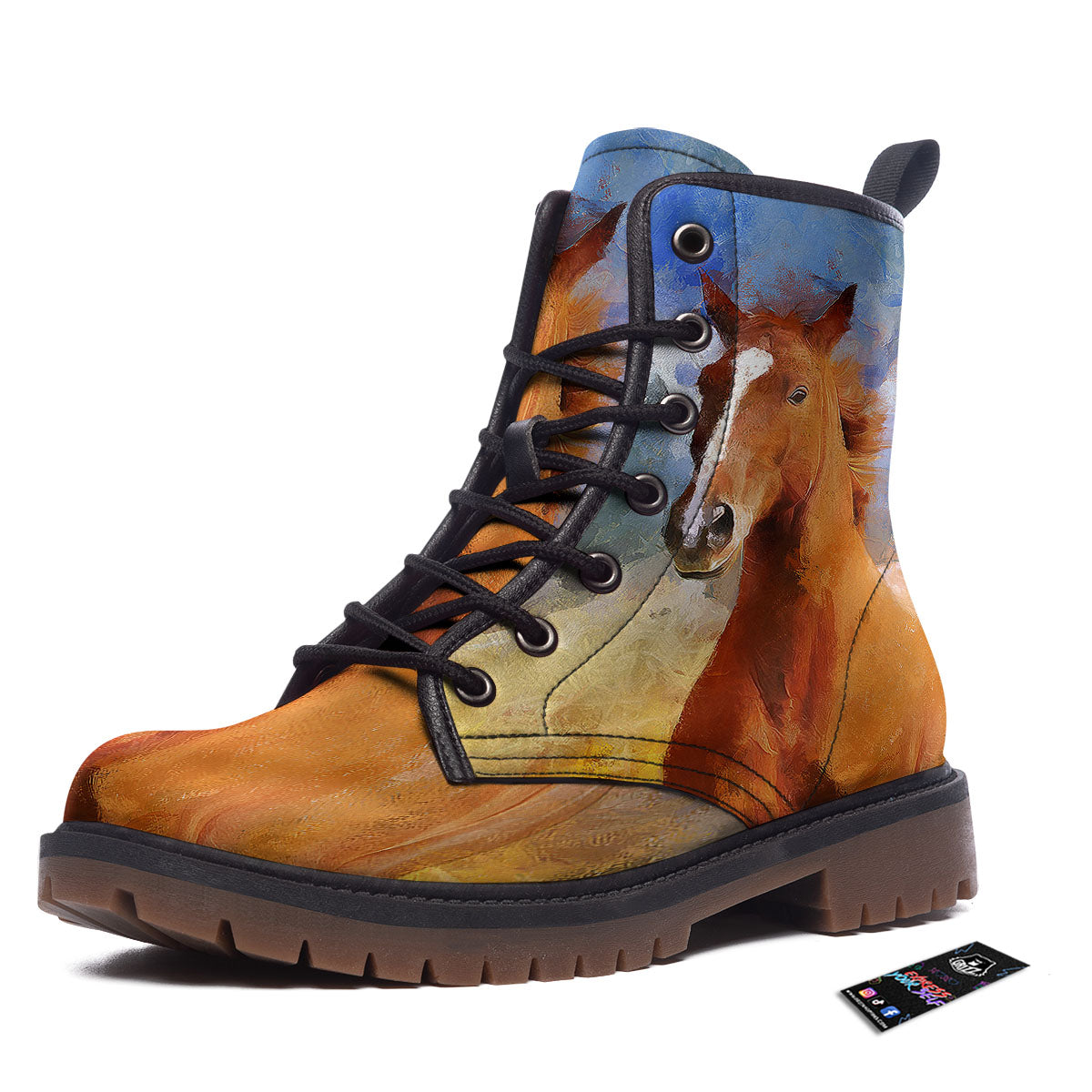 Painting Running Horses Print Work Boots-grizzshop