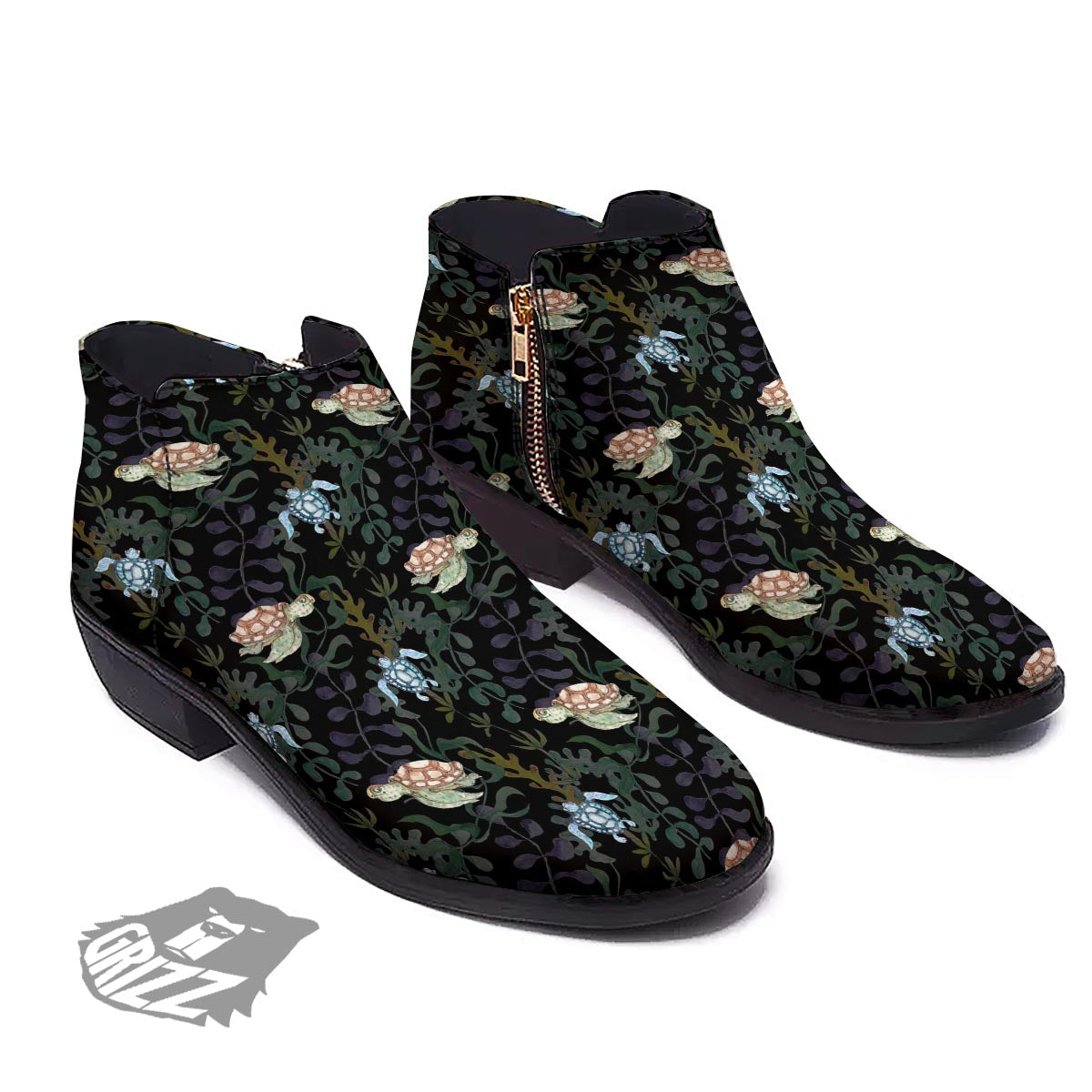 Painting Sea Turtle Print Pattern Ankle Boots-grizzshop