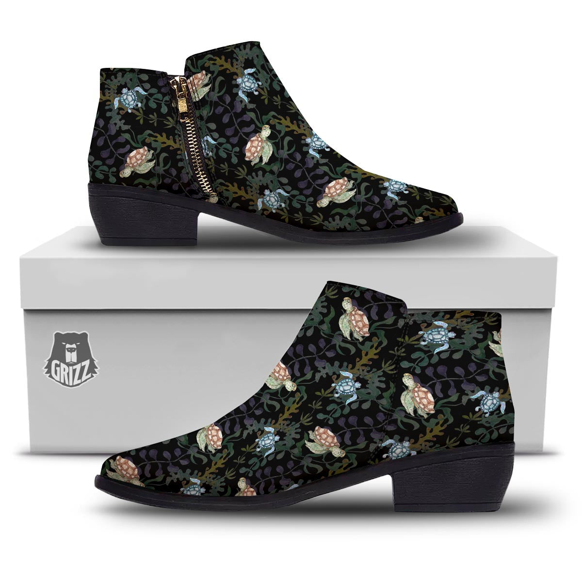 Painting Sea Turtle Print Pattern Ankle Boots-grizzshop