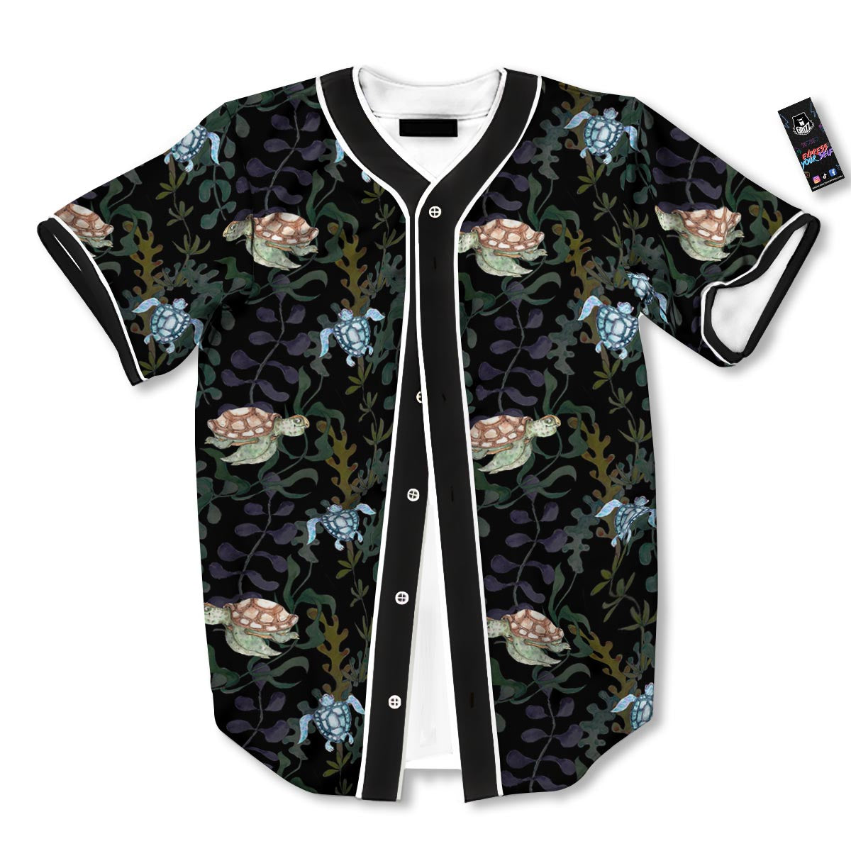 Painting Sea Turtle Print Pattern Baseball Jersey-grizzshop