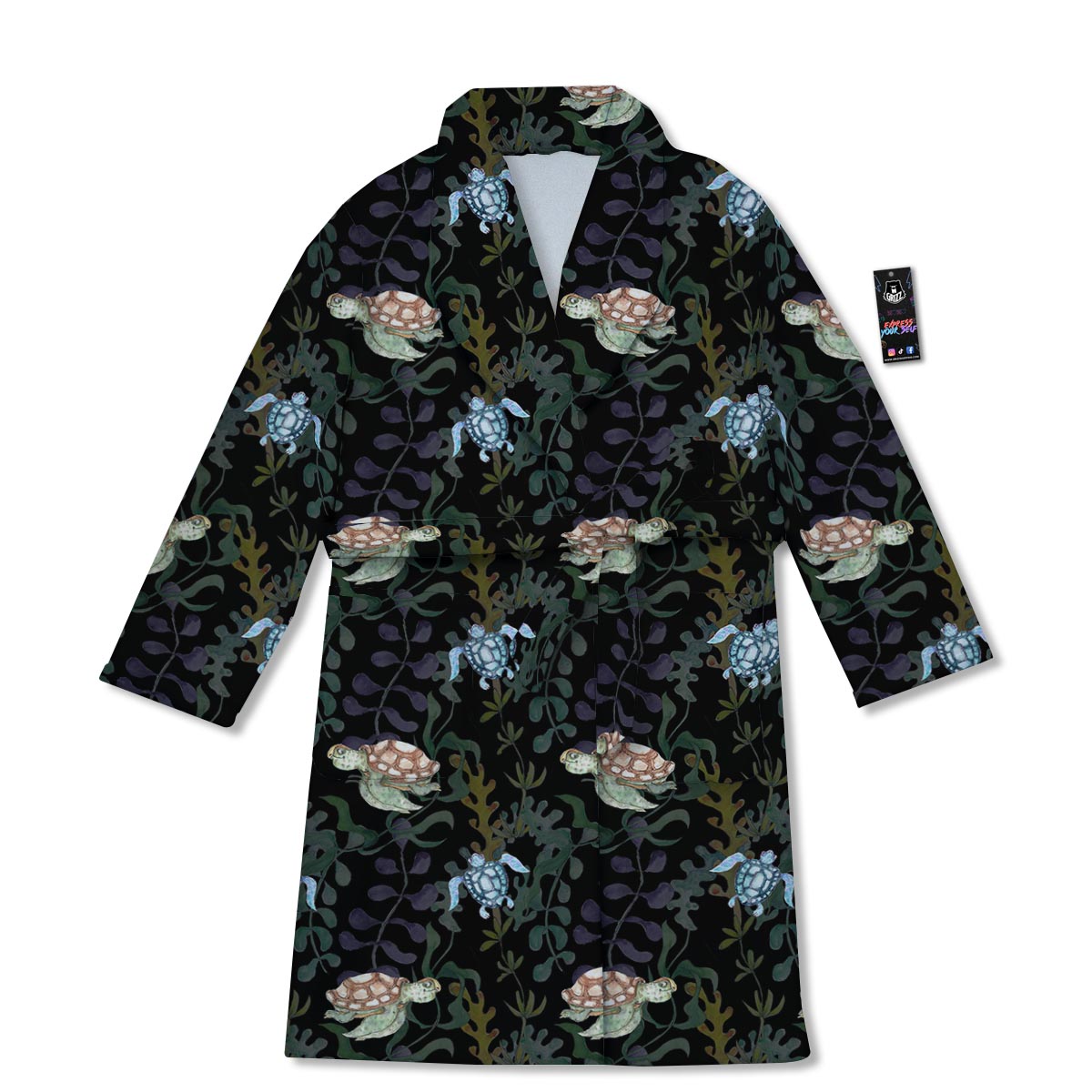 Painting Sea Turtle Print Pattern Bathrobe-grizzshop