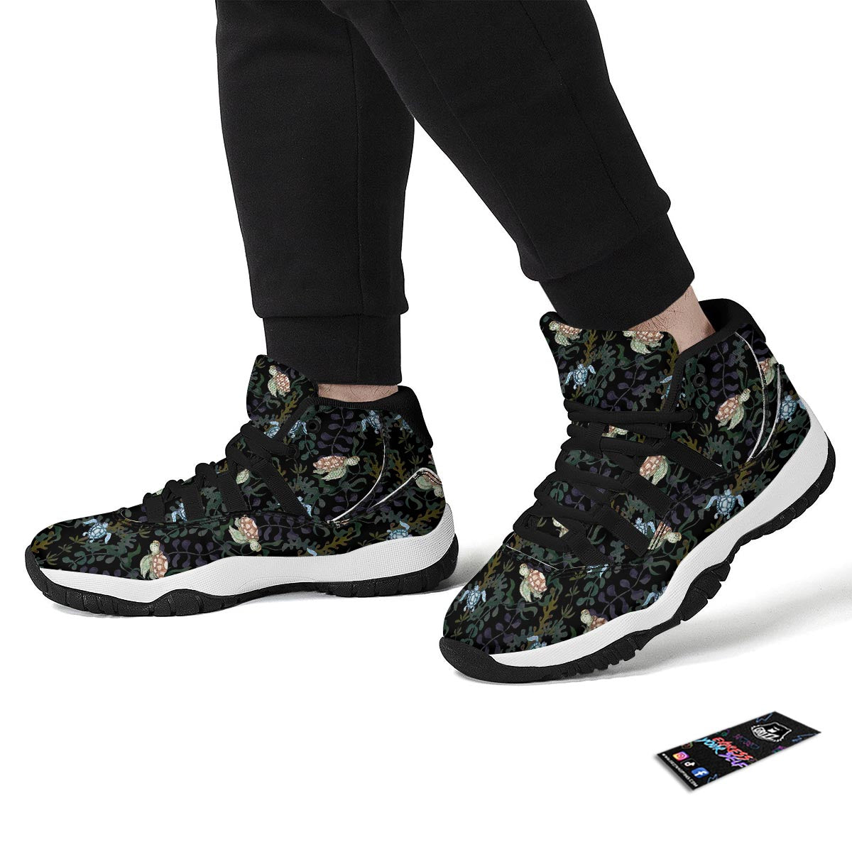 Painting Sea Turtle Print Pattern Black Bball Shoes-grizzshop