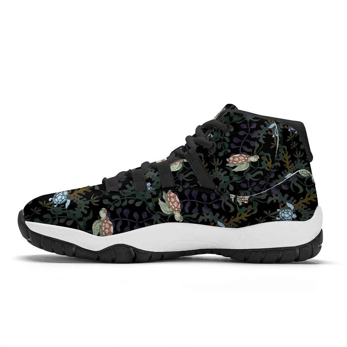 Painting Sea Turtle Print Pattern Black Bball Shoes-grizzshop