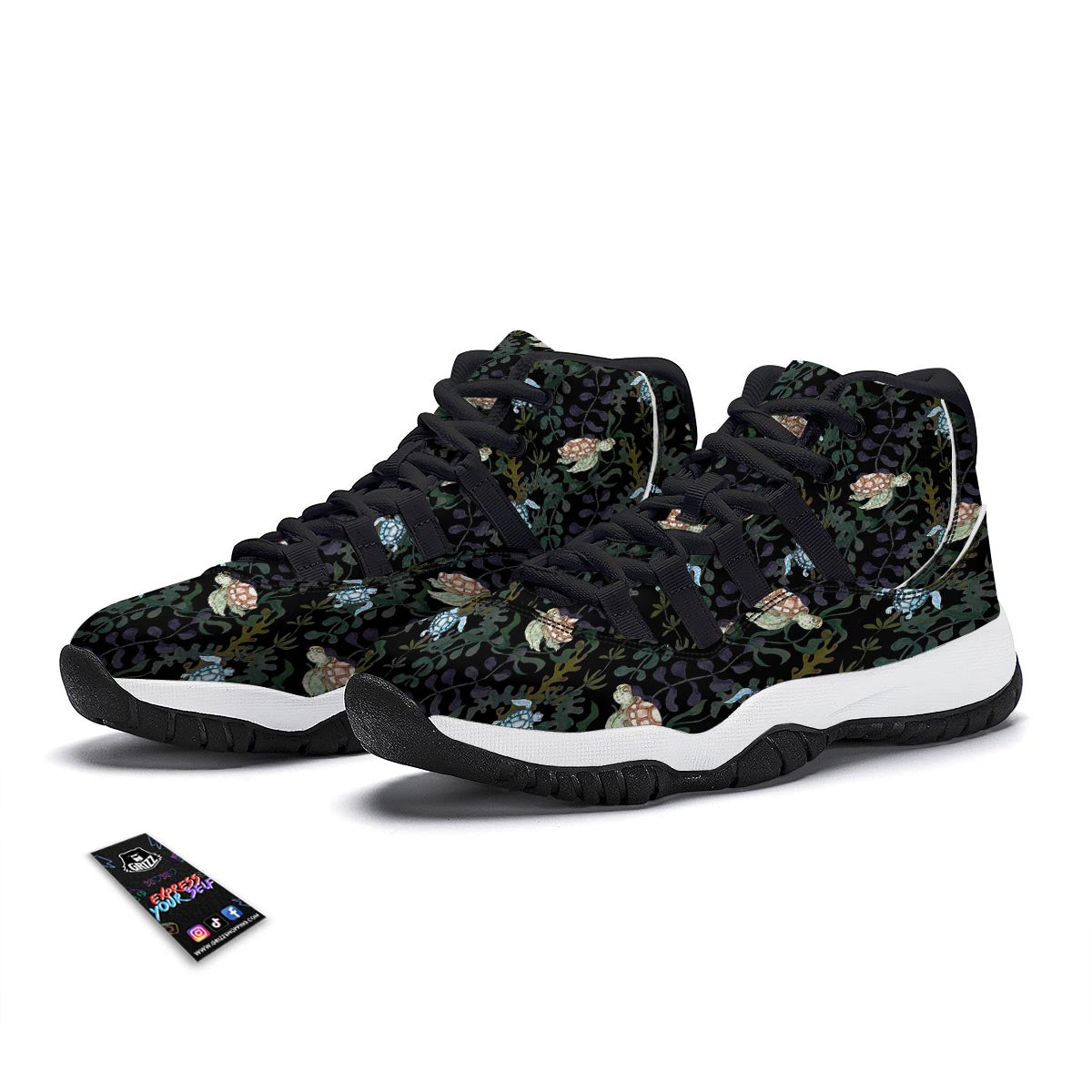 Painting Sea Turtle Print Pattern Black Bball Shoes-grizzshop