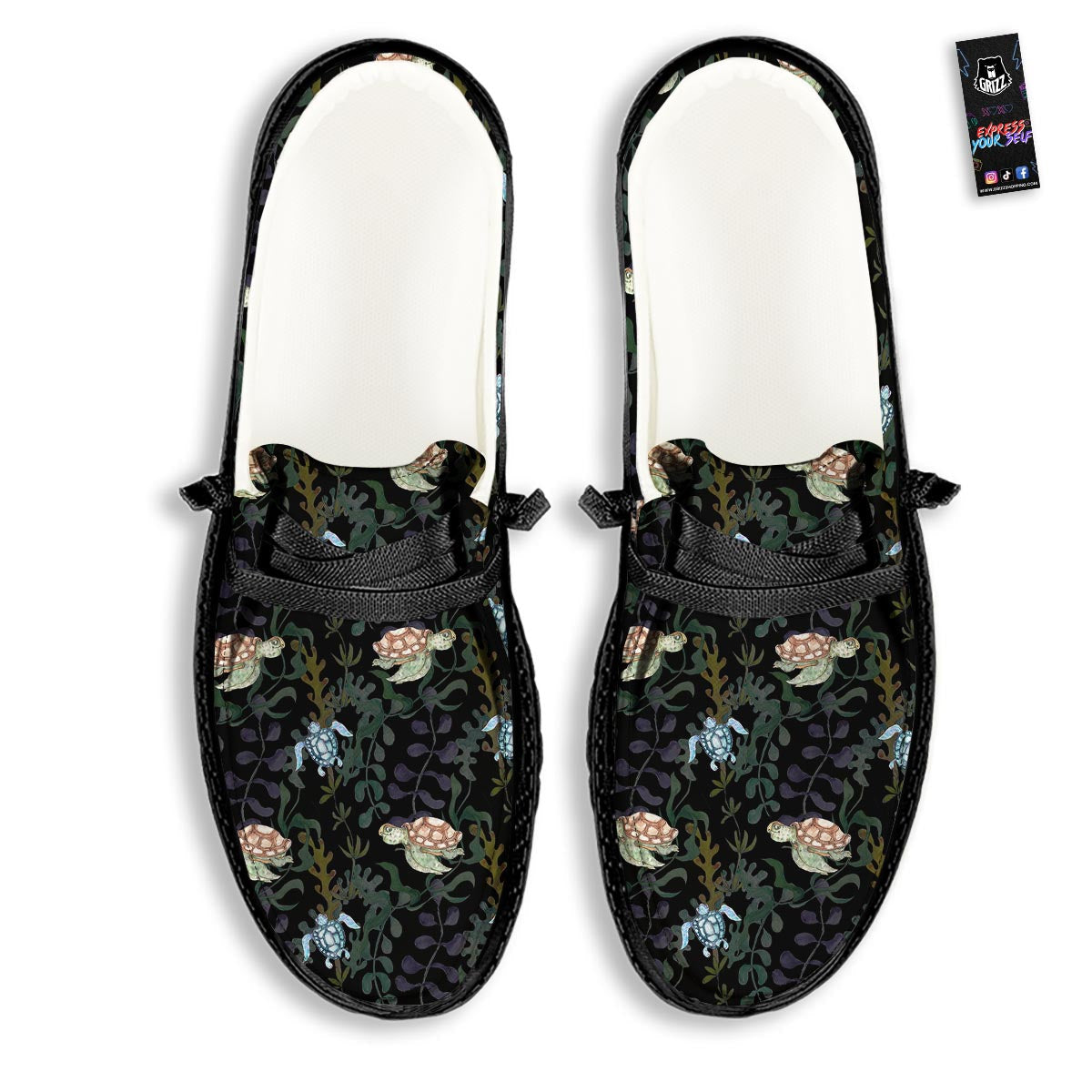 Painting Sea Turtle Print Pattern Black Loafers-grizzshop
