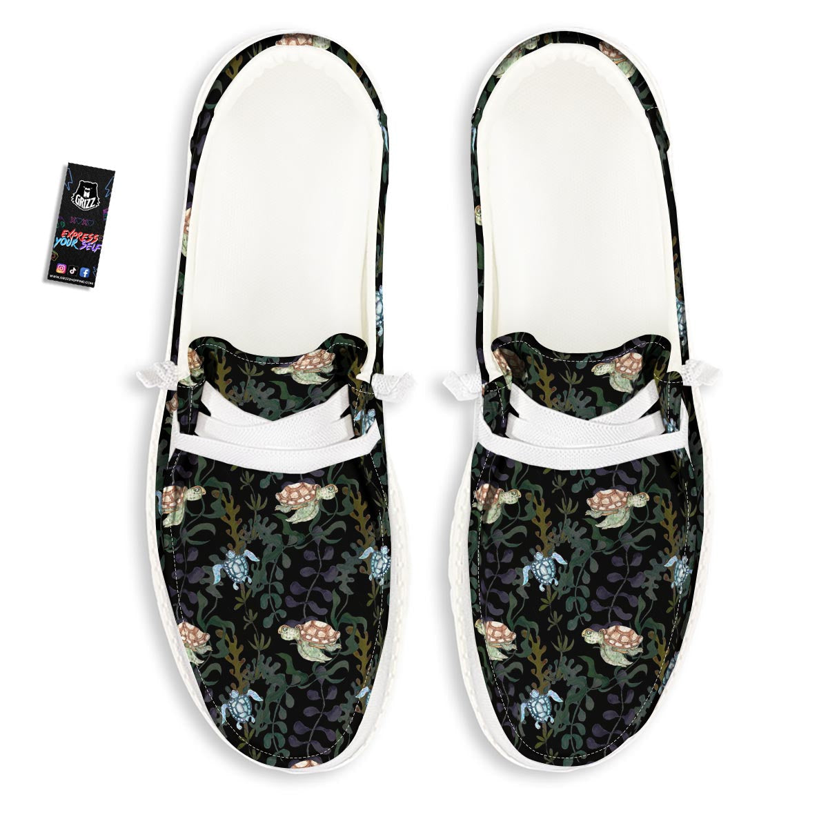 Painting Sea Turtle Print Pattern Black Loafers-grizzshop