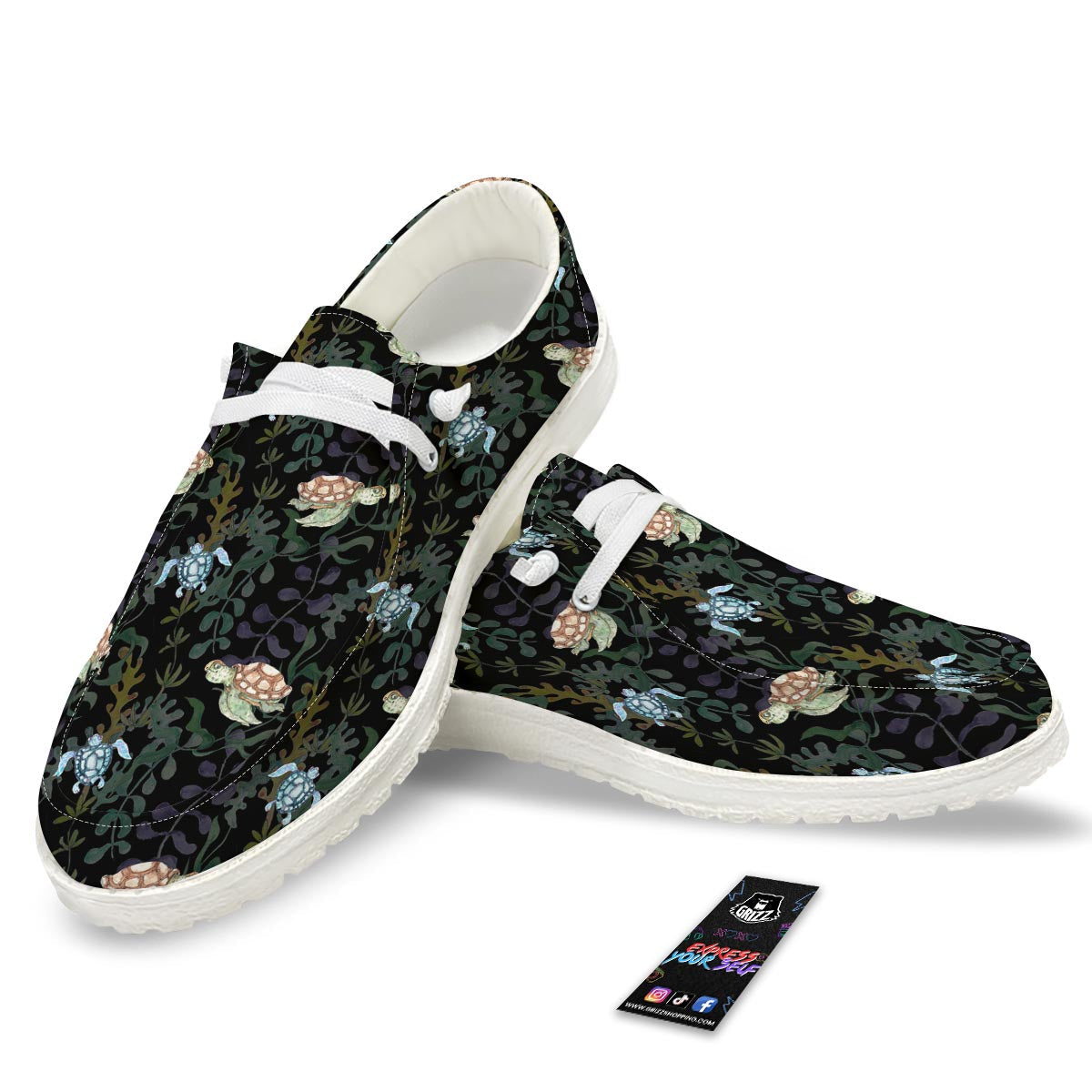 Painting Sea Turtle Print Pattern Black Loafers-grizzshop