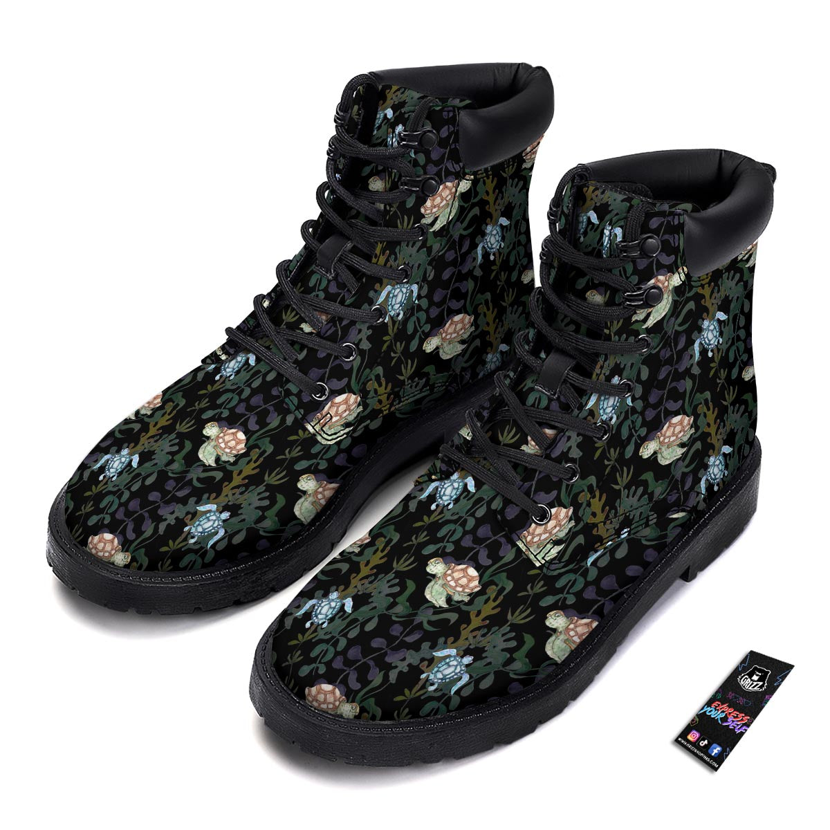 Painting Sea Turtle Print Pattern Boots-grizzshop