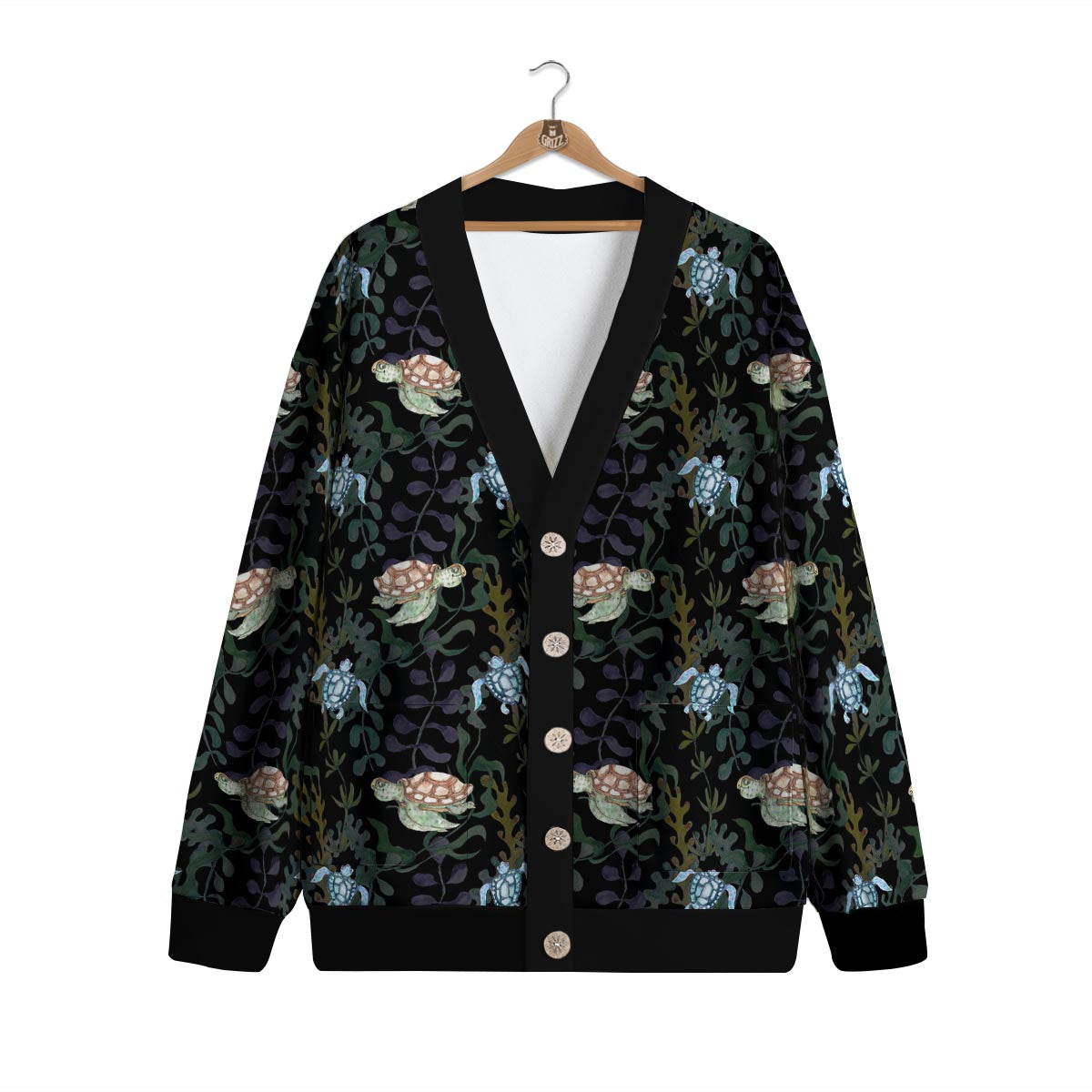Painting Sea Turtle Print Pattern Cardigan-grizzshop