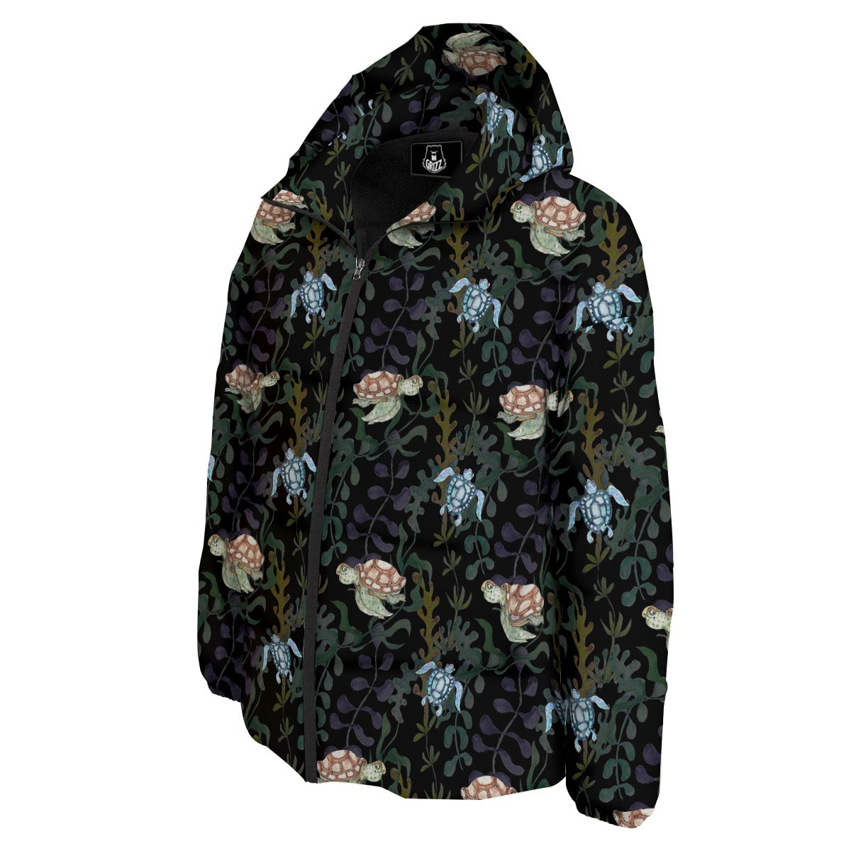 Painting Sea Turtle Print Pattern Down Jacket-grizzshop