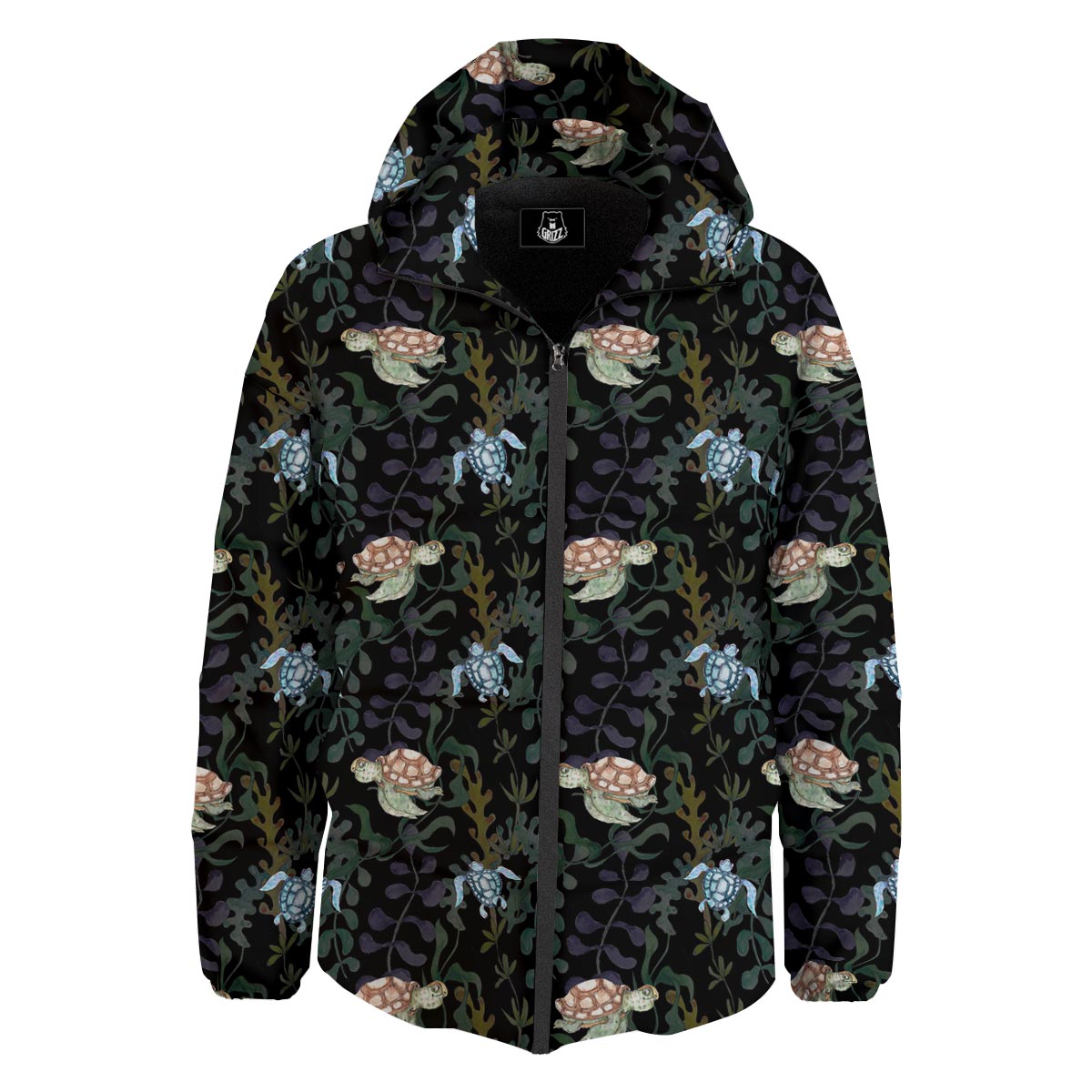 Painting Sea Turtle Print Pattern Down Jacket-grizzshop