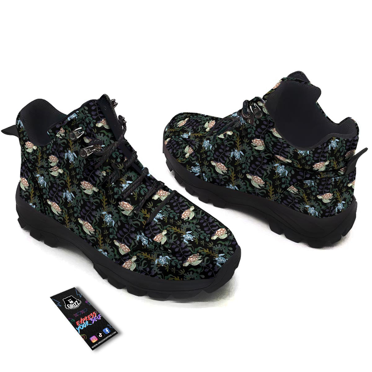 Painting Sea Turtle Print Pattern Hiking Shoes-grizzshop