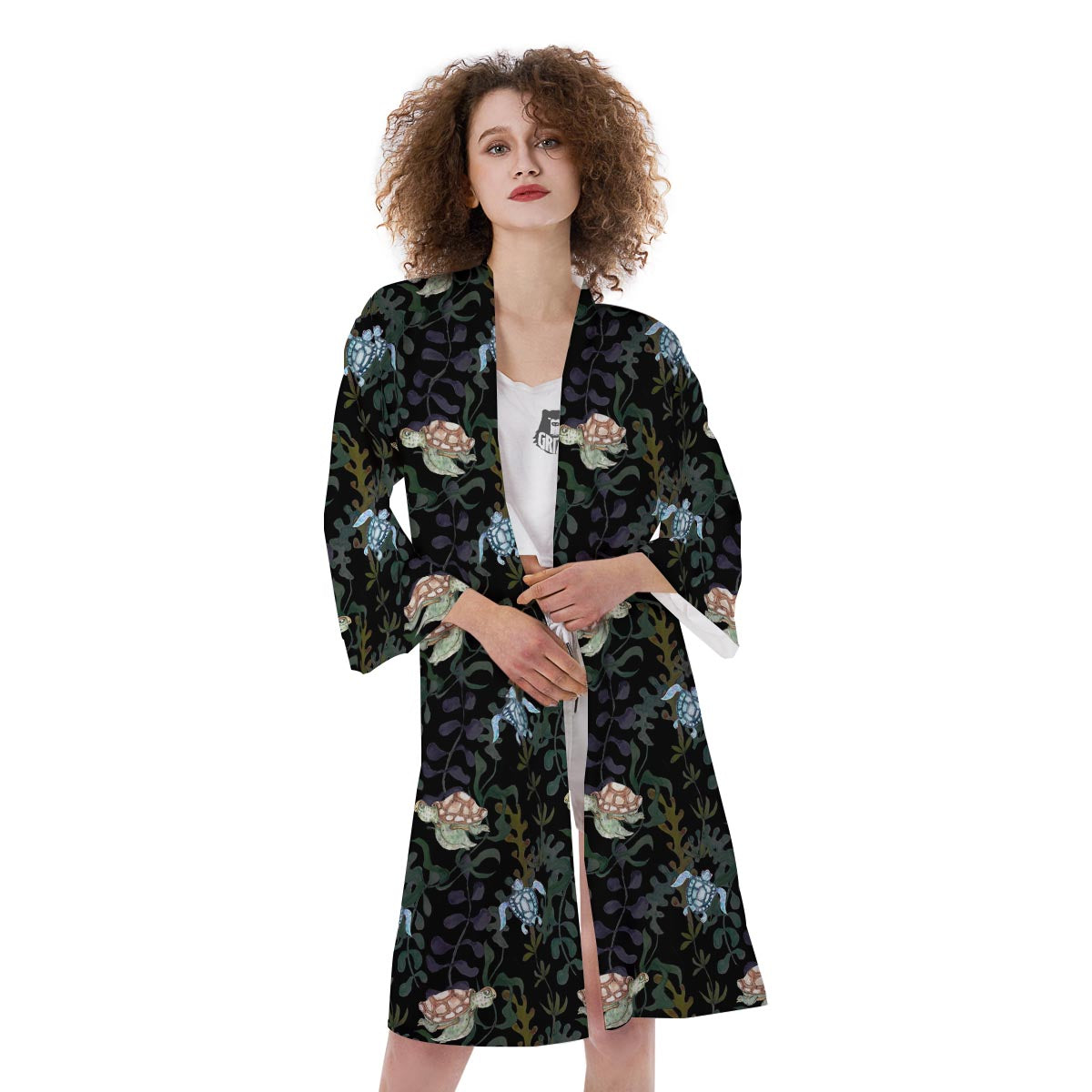 Painting Sea Turtle Print Pattern Kimono-grizzshop