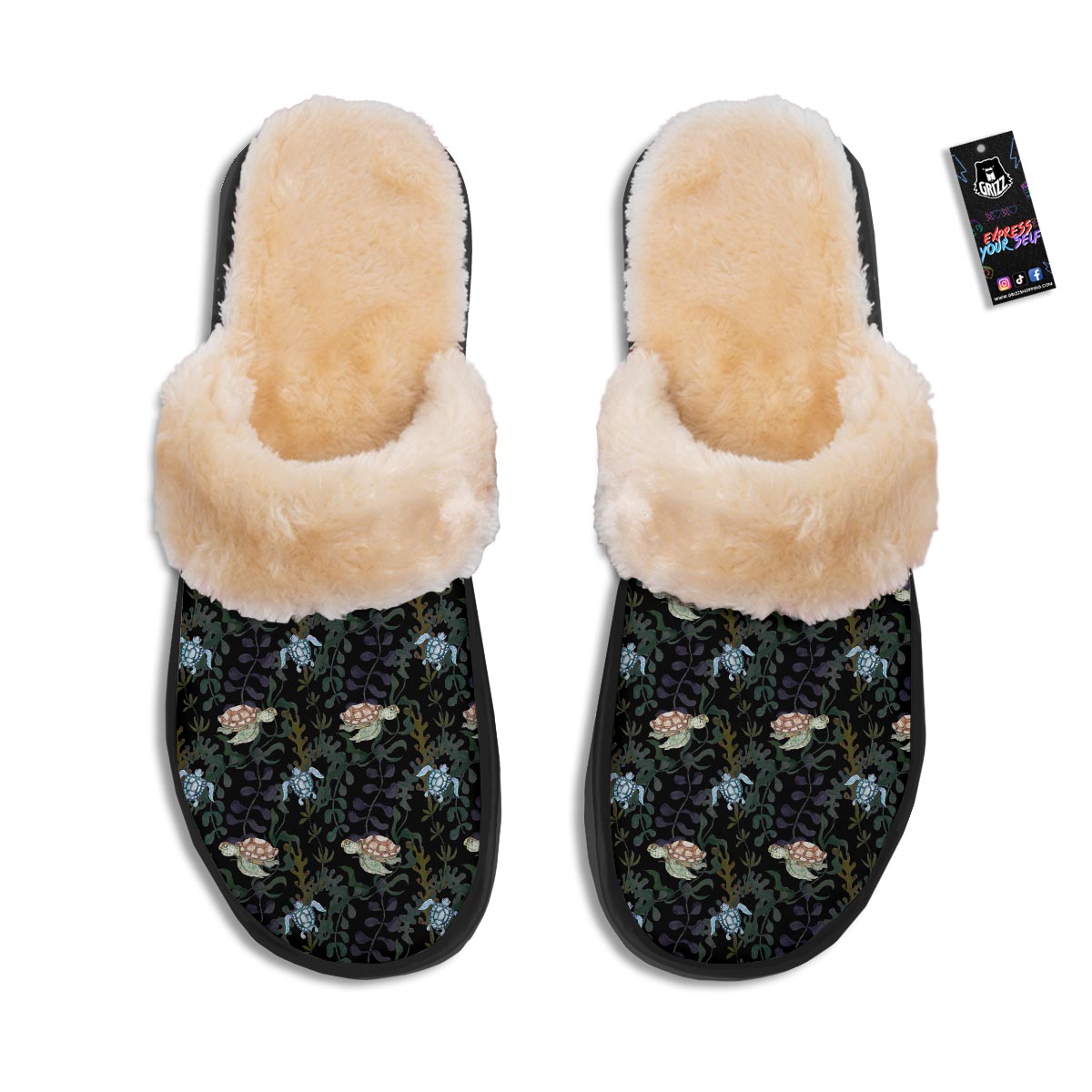 Painting Sea Turtle Print Pattern Slippers-grizzshop