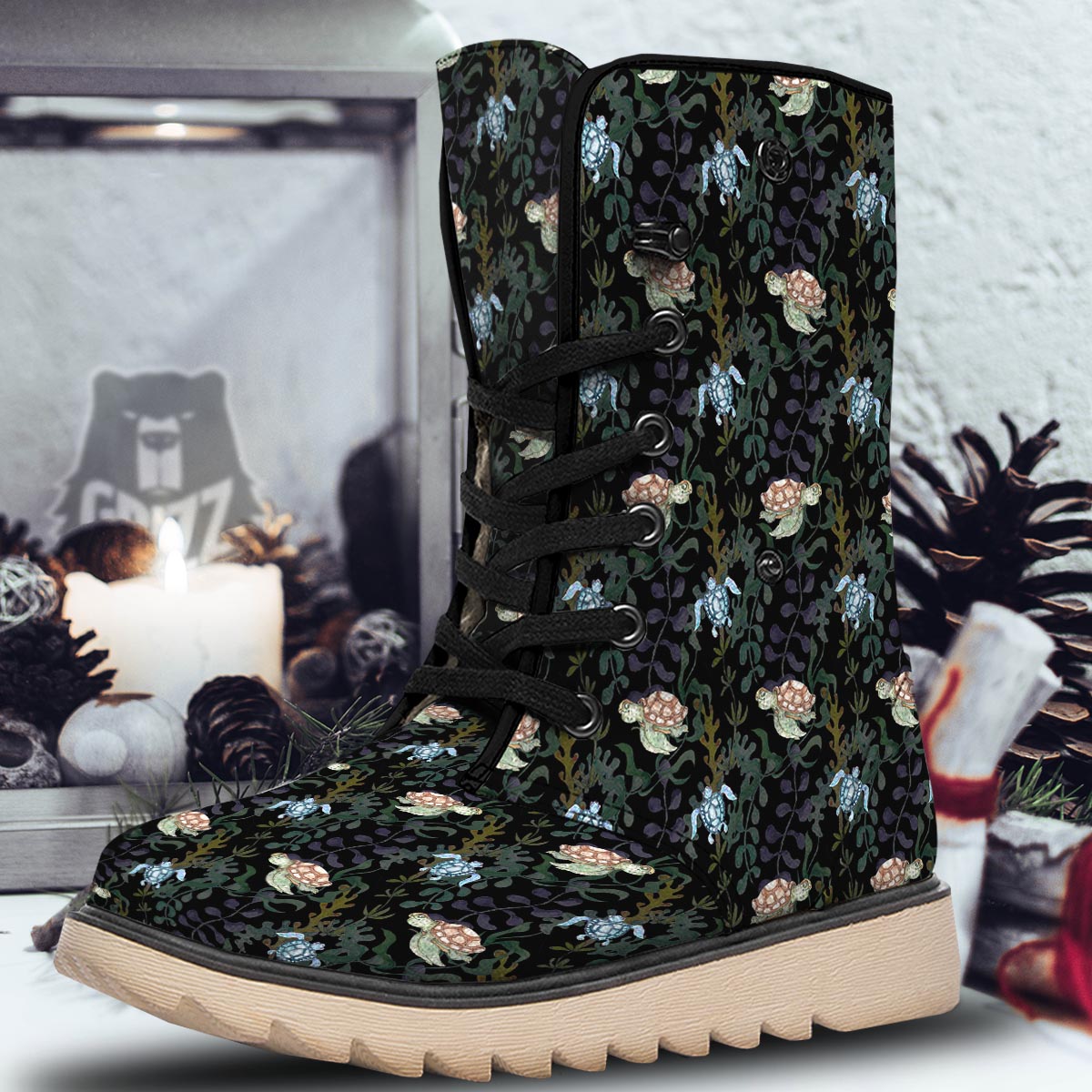 Painting Sea Turtle Print Pattern Snow Boots-grizzshop