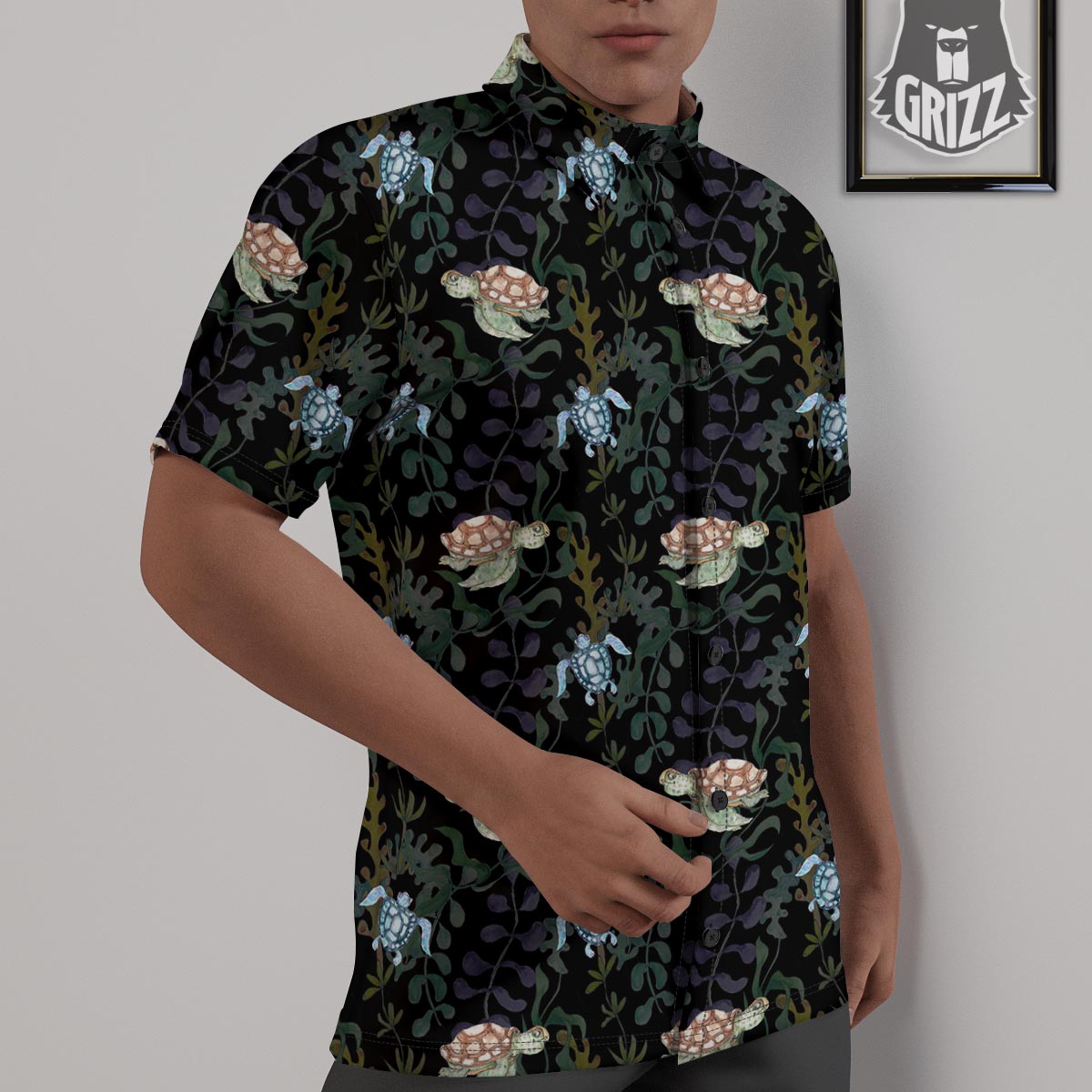 Painting Sea Turtle Print Pattern Untucked Shirts-grizzshop