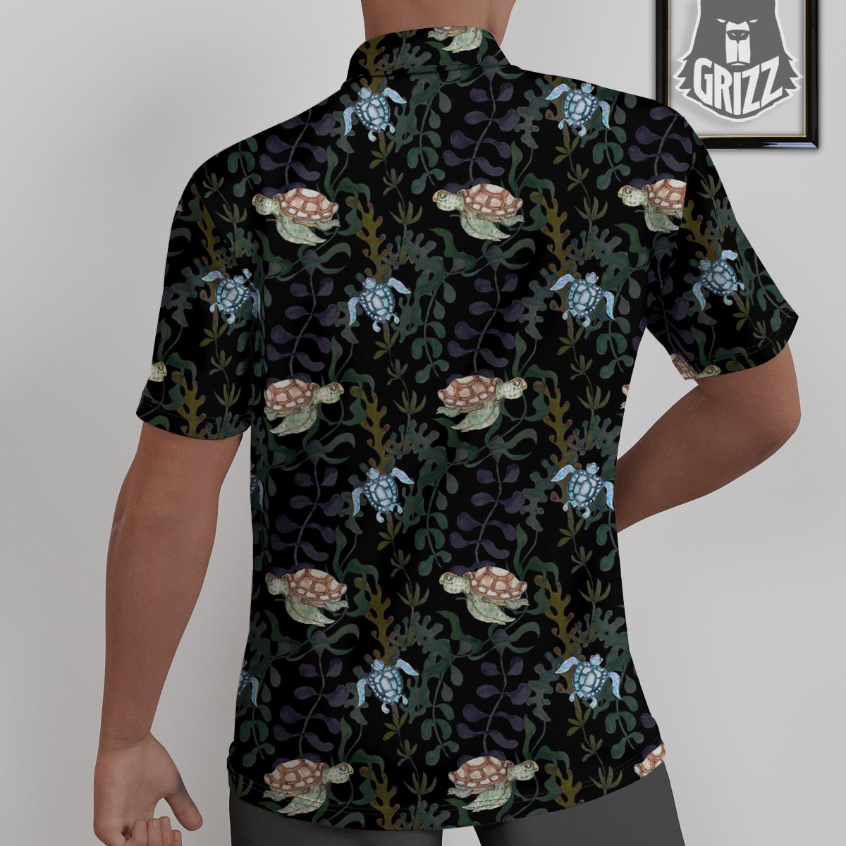 Painting Sea Turtle Print Pattern Untucked Shirts-grizzshop