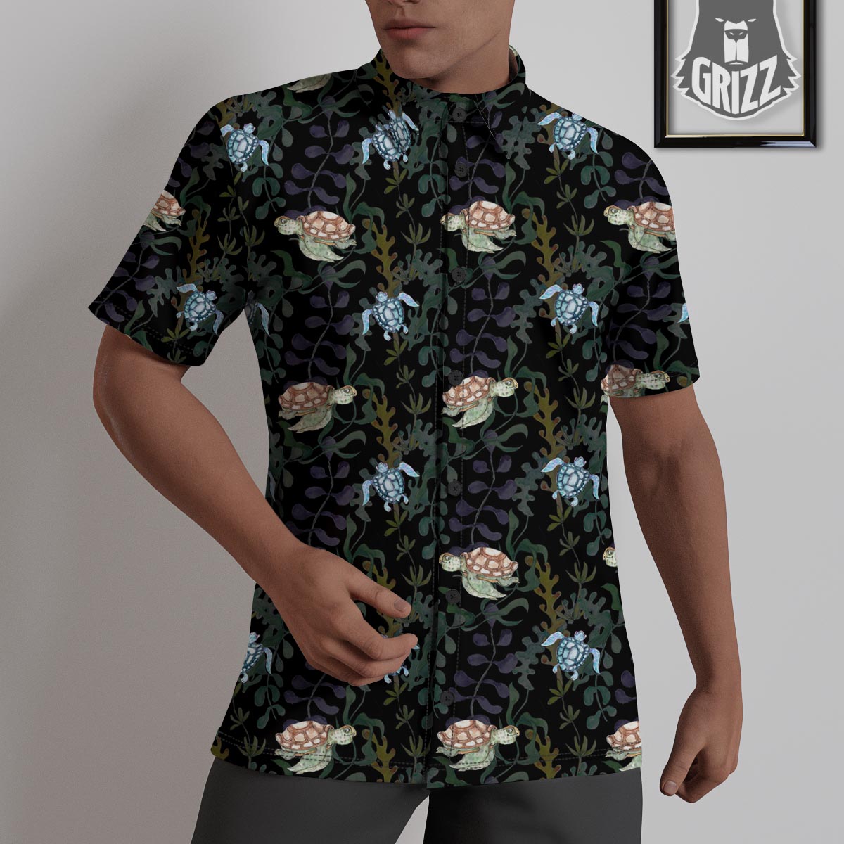Painting Sea Turtle Print Pattern Untucked Shirts-grizzshop