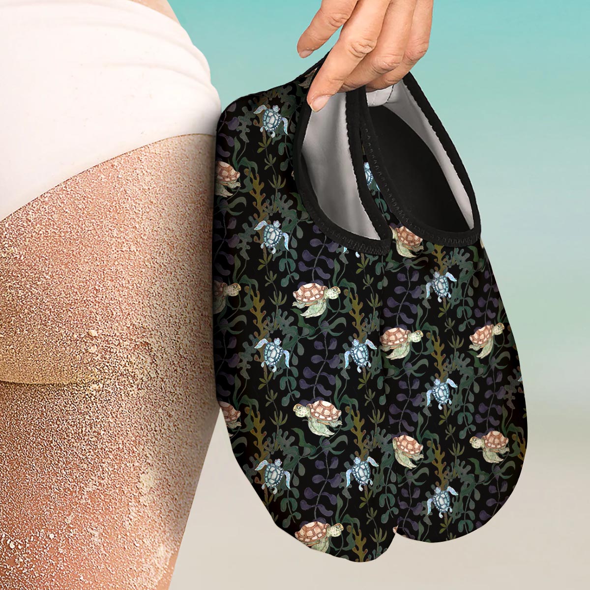 Painting Sea Turtle Print Pattern Water Shoes-grizzshop