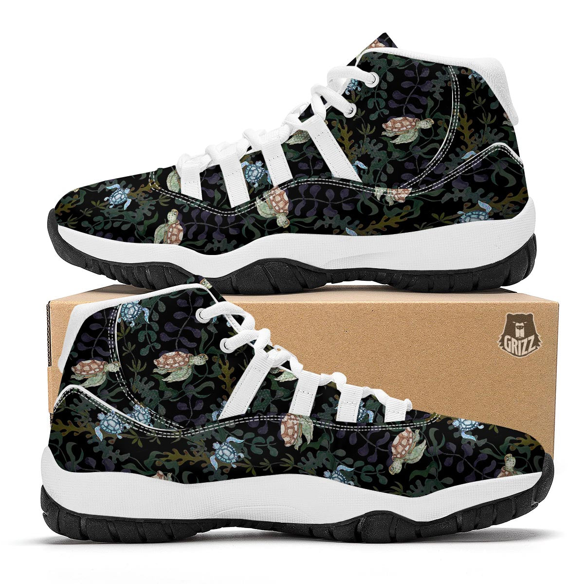 Painting Sea Turtle Print Pattern White Bball Shoes-grizzshop