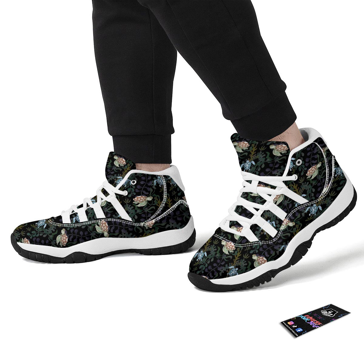 Painting Sea Turtle Print Pattern White Bball Shoes-grizzshop