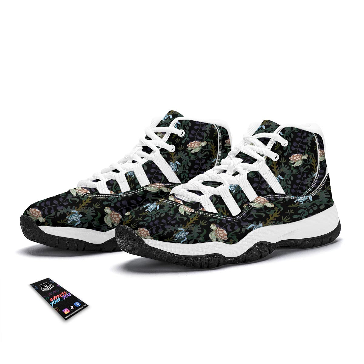 Painting Sea Turtle Print Pattern White Bball Shoes-grizzshop