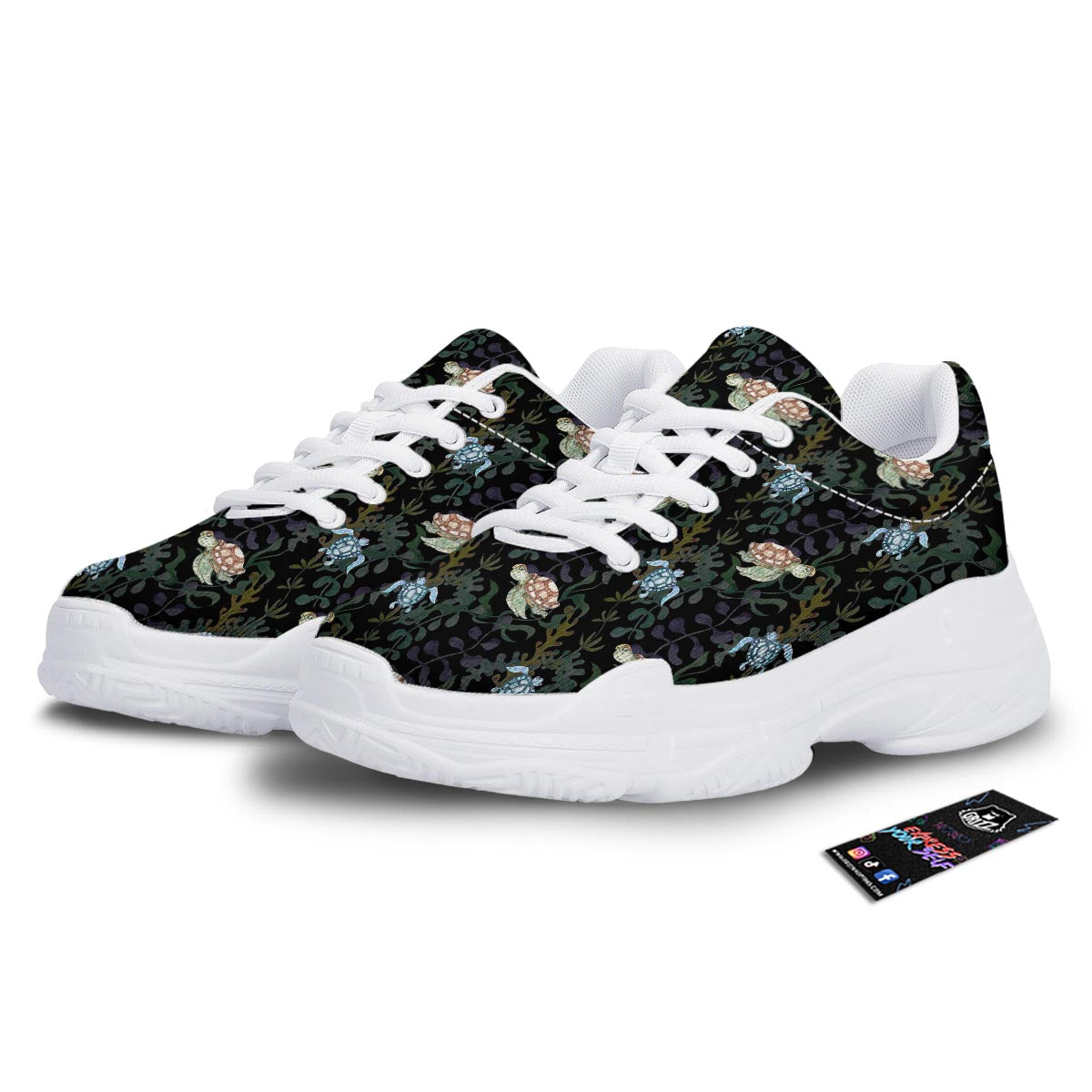 Painting Sea Turtle Print Pattern White Chunky Shoes-grizzshop