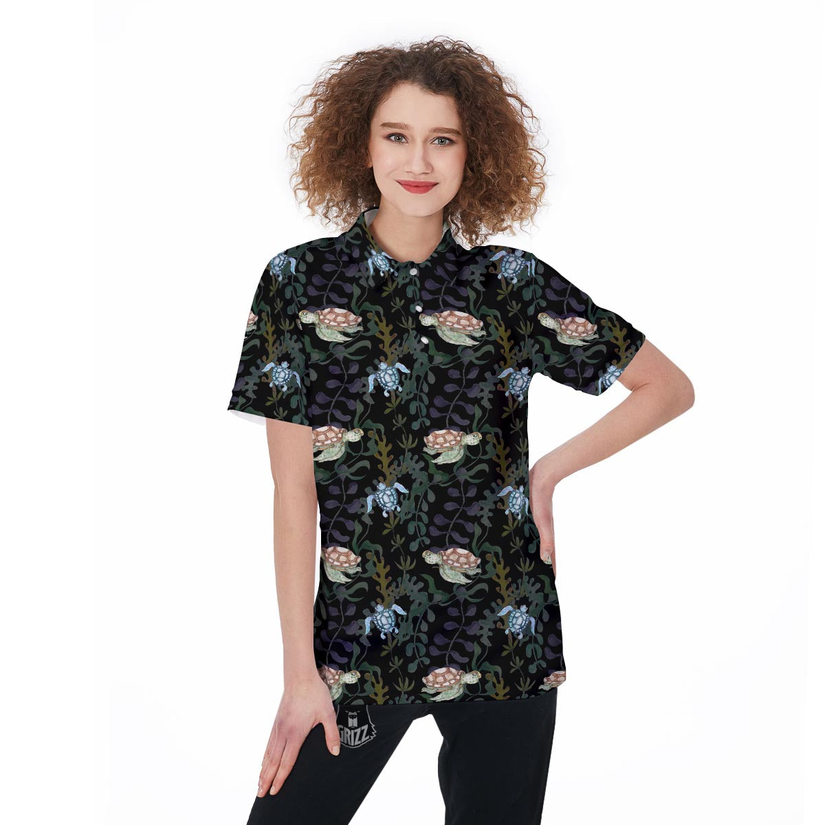Painting Sea Turtle Print Pattern Women's Golf Shirts-grizzshop