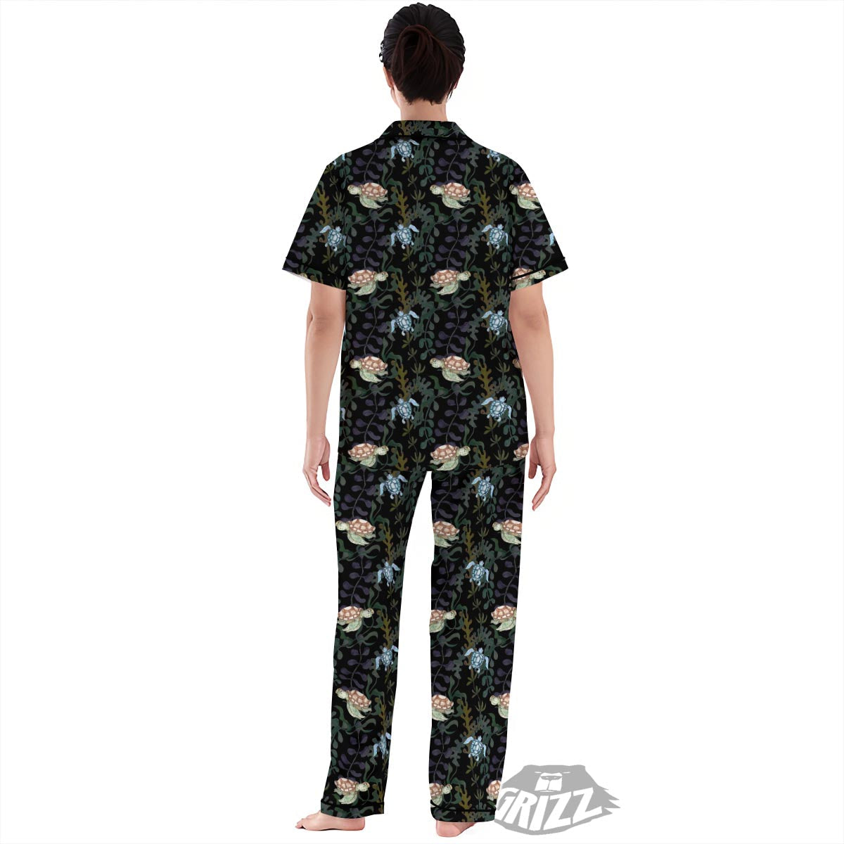 Painting Sea Turtle Print Pattern Women's Pajamas Set-grizzshop