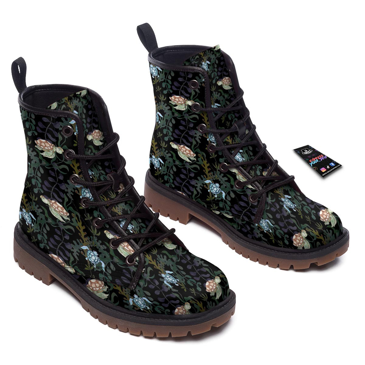 Painting Sea Turtle Print Pattern Work Boots-grizzshop